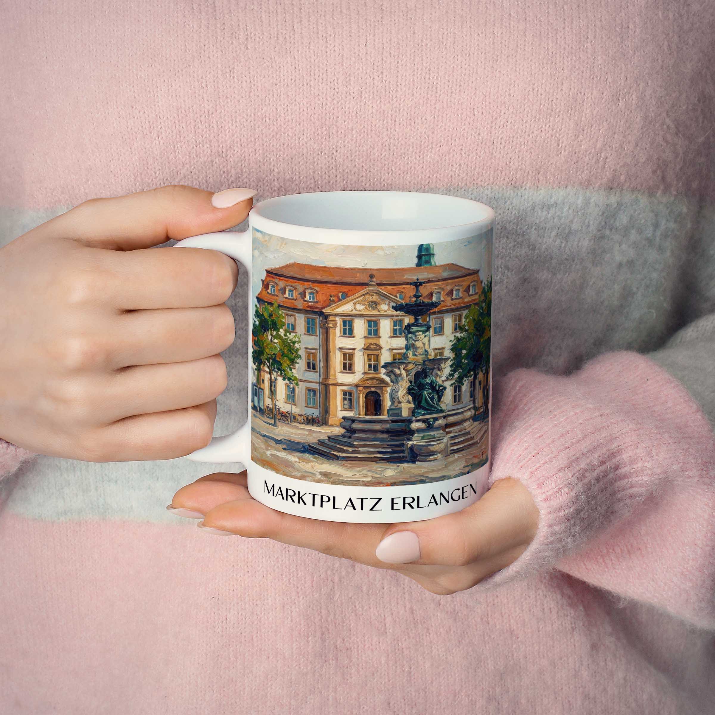 marktplatz-erlangen-deutschland-kaffeebecher-oil-painting-oelgemaelde