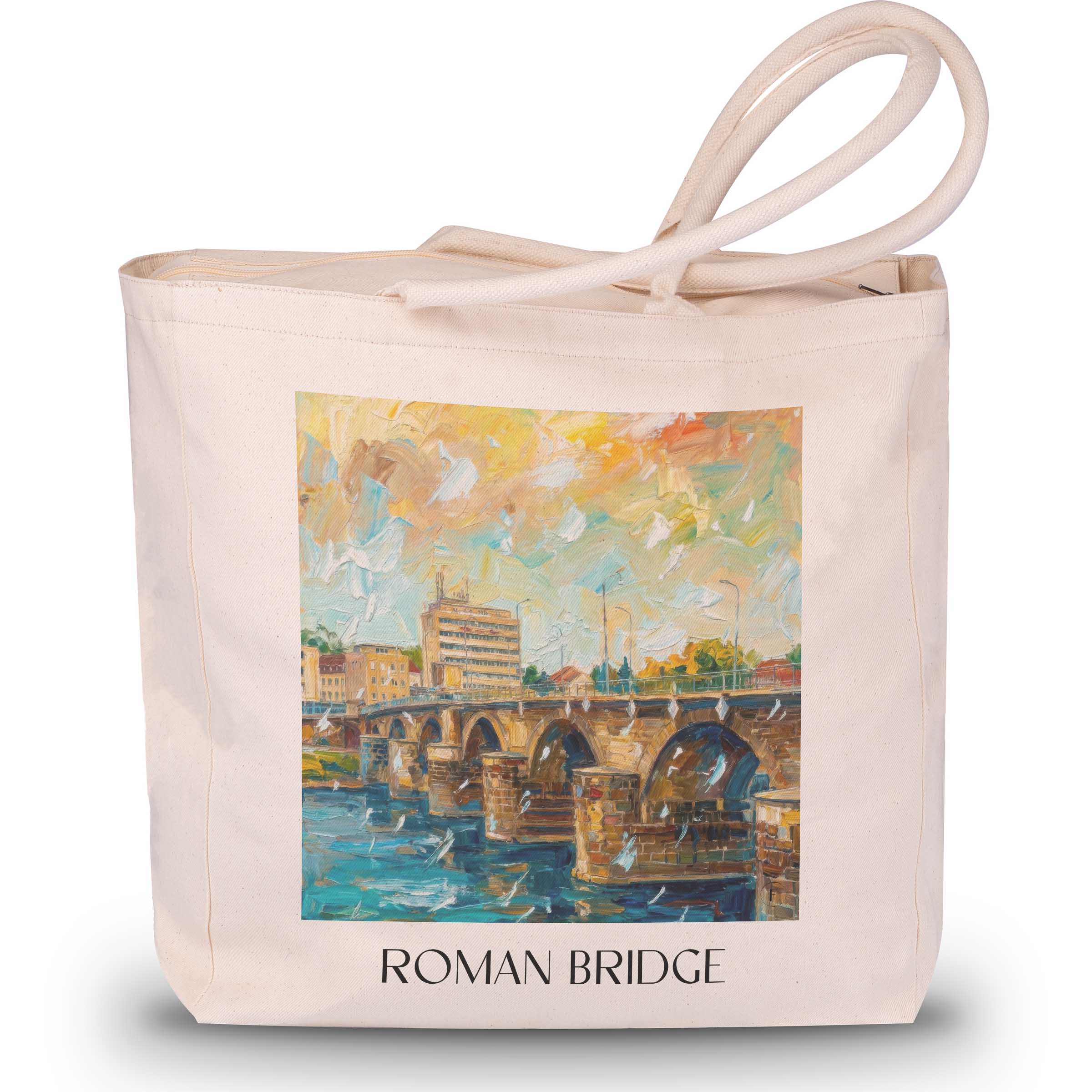 Römerbrücke Shopping Tasche - Trier - Deutschland Tote Bag - Einkaufstasche im Ölgemälde Stil
