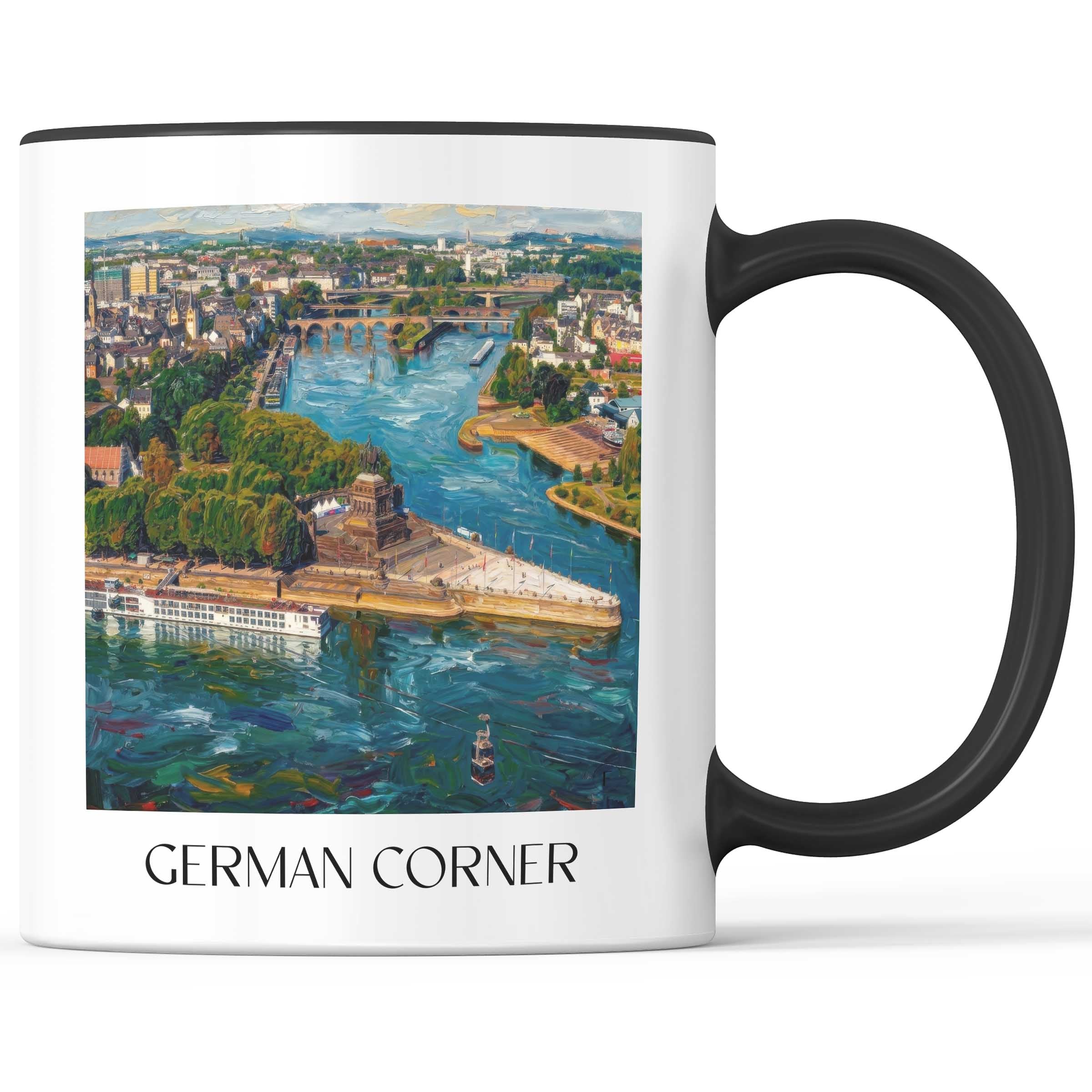 Deutsches Eck Kaffeebecher - Koblenz - Deutschland Becher - Kaffeetasse im Ölgemälde Stil