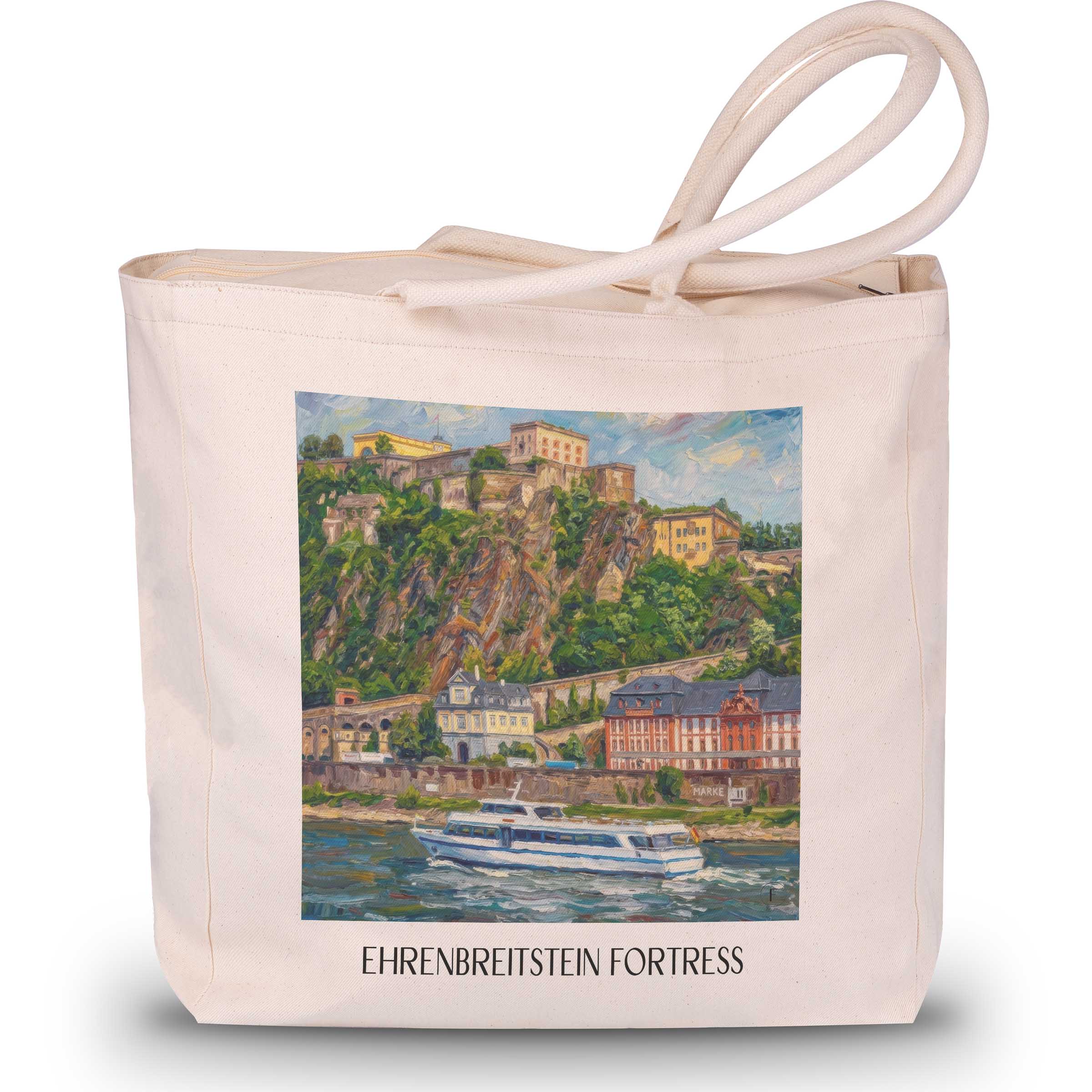 Festung Ehrenbreitstein
Shopping Tasche - Koblenz - Deutschland Tote Bag - Einkaufstasche im Ölgemälde Stil