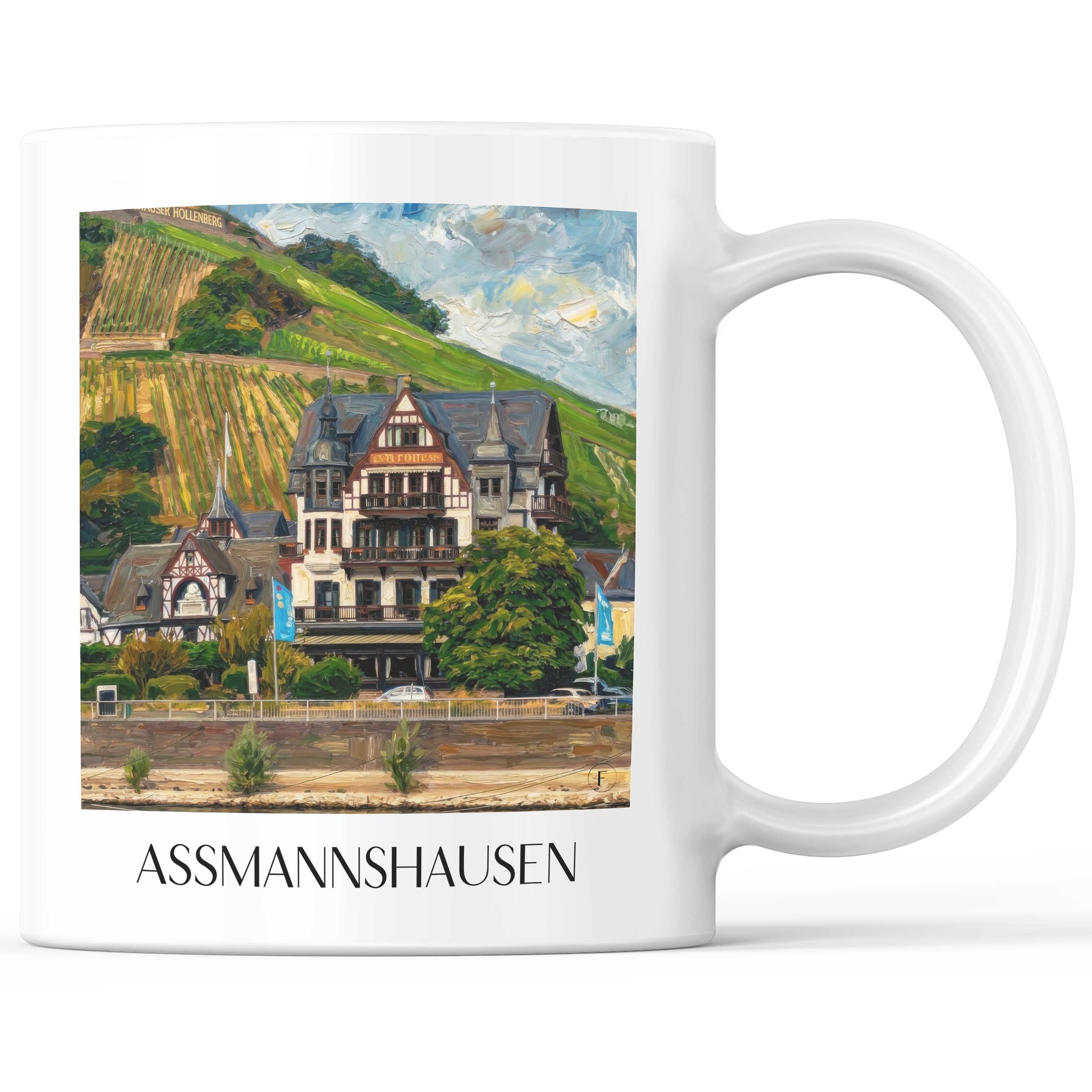 Assmannshausen Kaffeebecher - Rheingau - Deutschland Becher - Kaffeetasse im Ölgemälde Stil