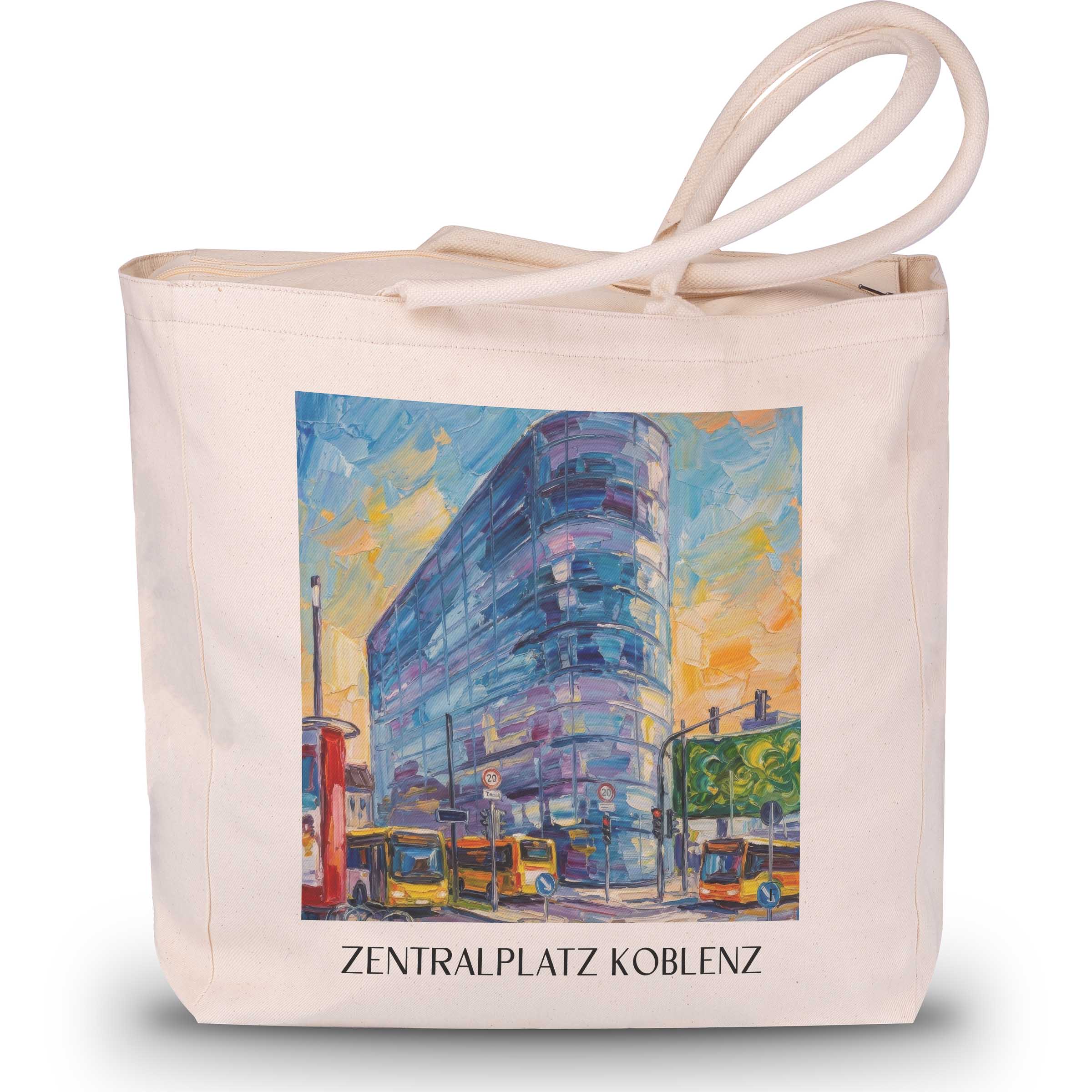 zentralplatz-koblenz-deutschland-einkaufstasche-oil-painting-oelgemaelde