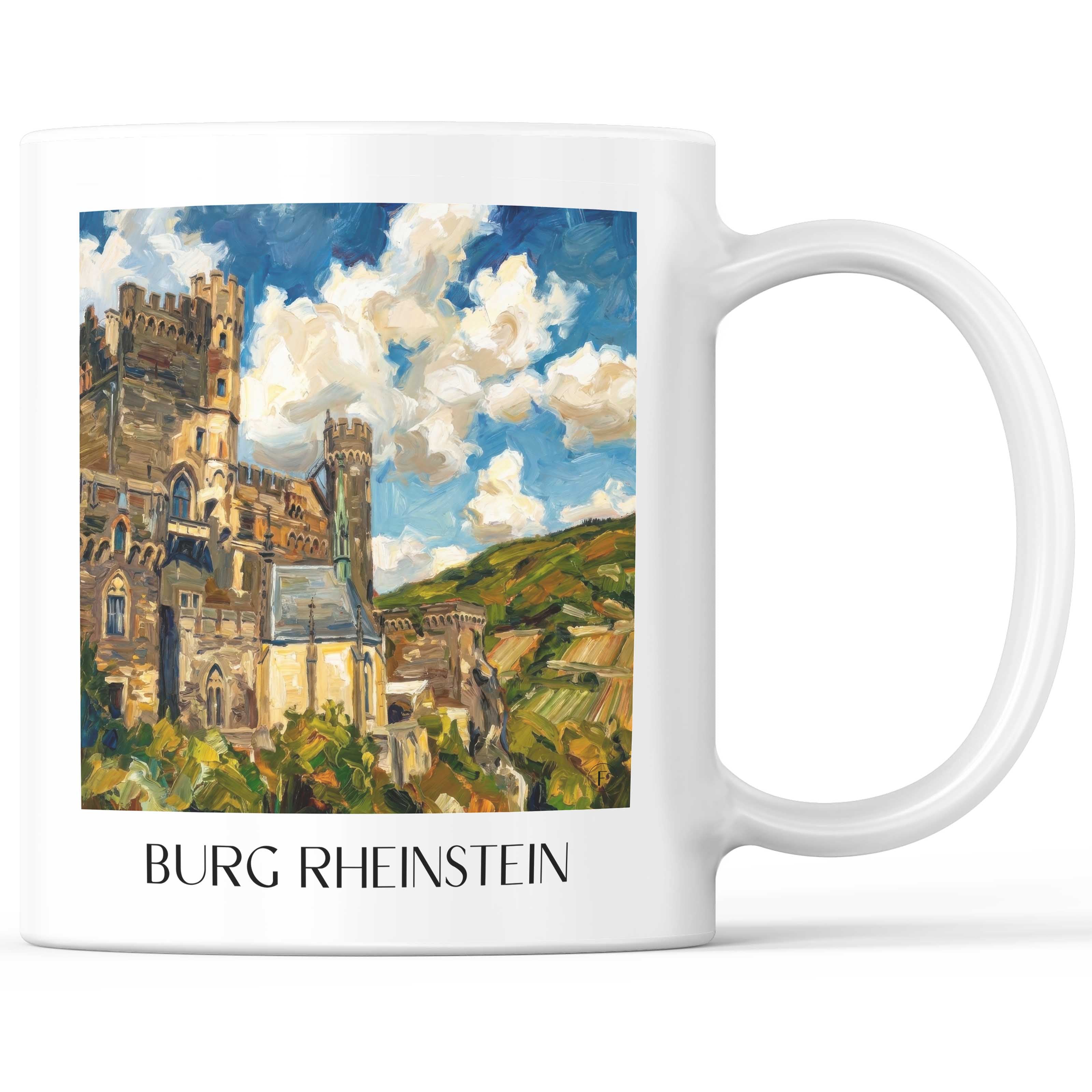 Burg Rheinstein Kaffeebecher - Rheingau - Deutschland Becher - Kaffeetasse im Ölgemälde Stil