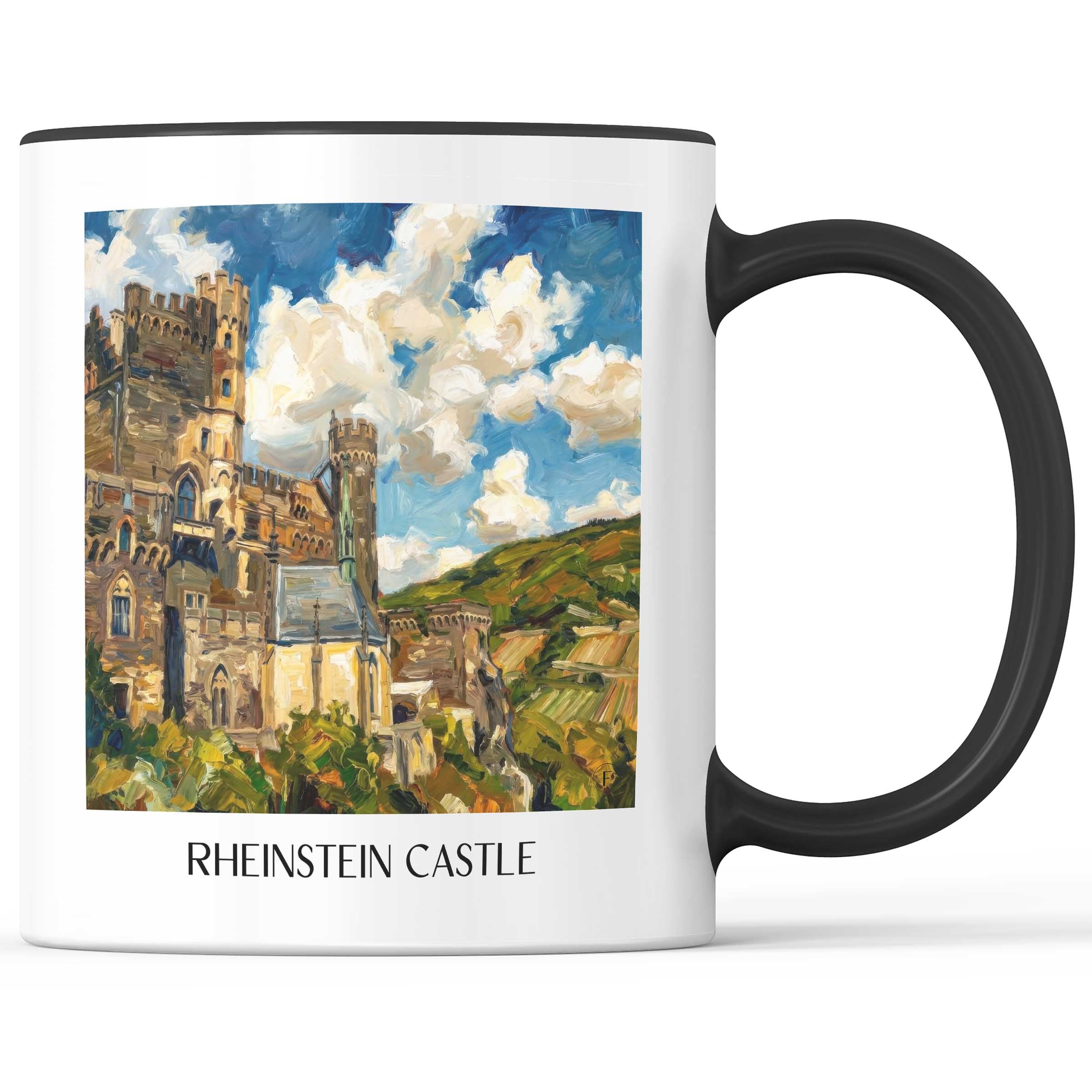 Burg Rheinstein Kaffeebecher - Rheingau - Deutschland Becher - Kaffeetasse im Ölgemälde Stil