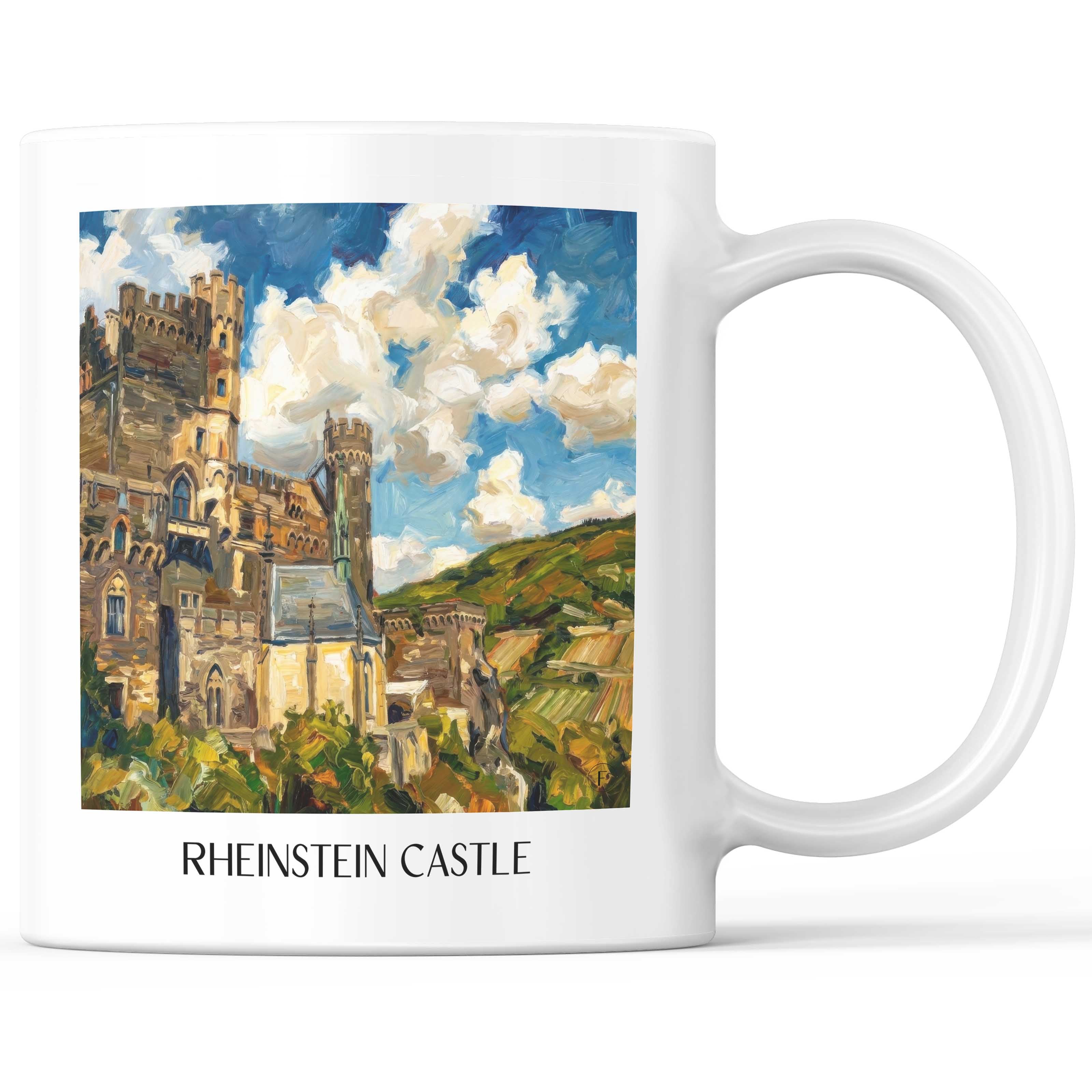 Burg Rheinstein Kaffeebecher - Rheingau - Deutschland Becher - Kaffeetasse im Ölgemälde Stil