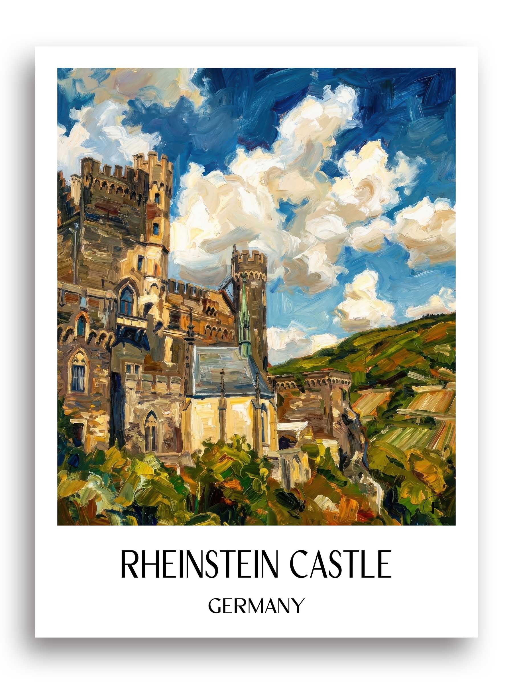 Burg Rheinstein Poster - Rheingau - Deutschland Kunstdruck - Ölgemälde von A4 bis A1