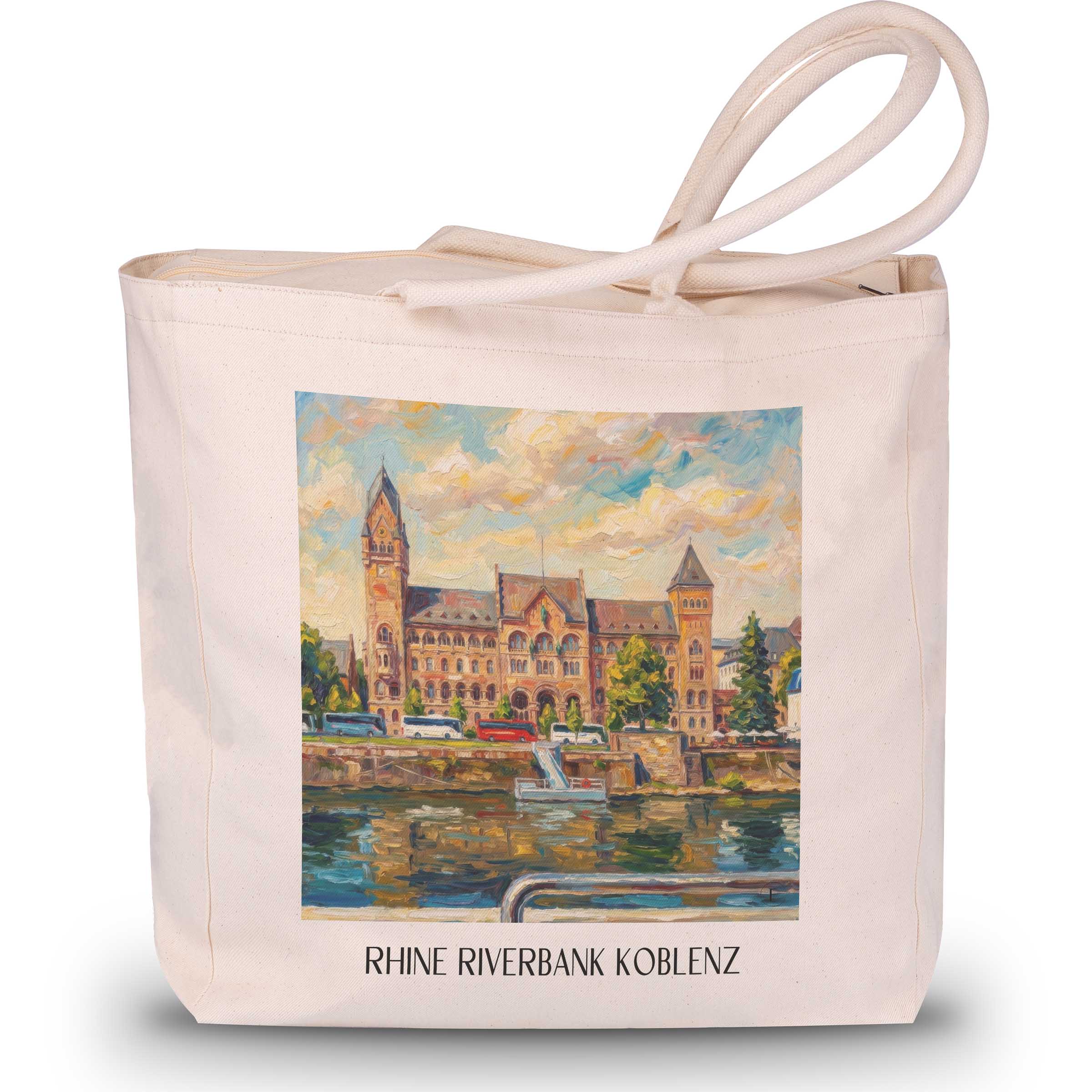 Rheinufer Shopping Tasche - Koblenz - Deutschland Tote Bag - Einkaufstasche im Ölgemälde Stil