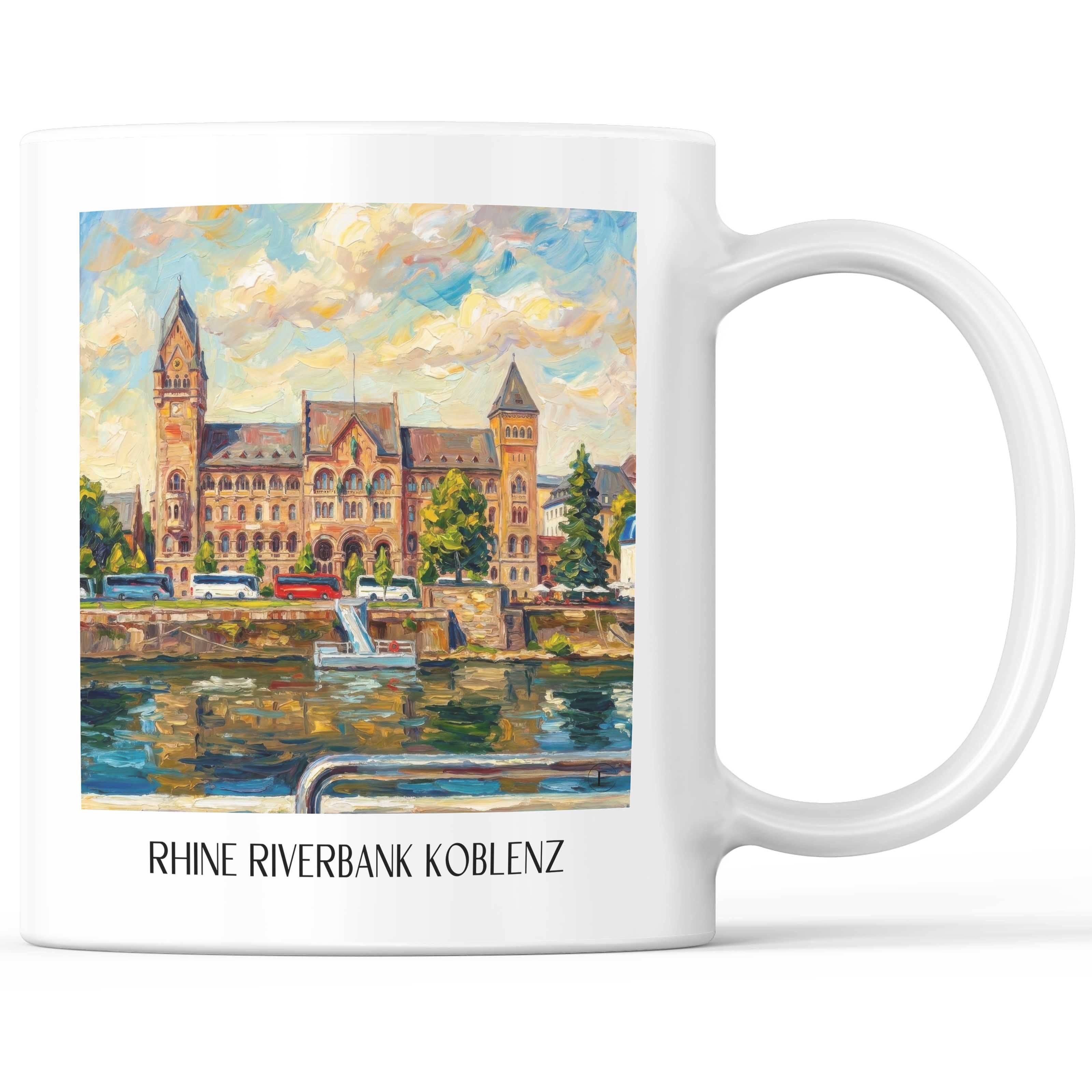 Rheinufer Kaffeebecher - Koblenz - Deutschland Becher - Kaffeetasse im Ölgemälde Stil