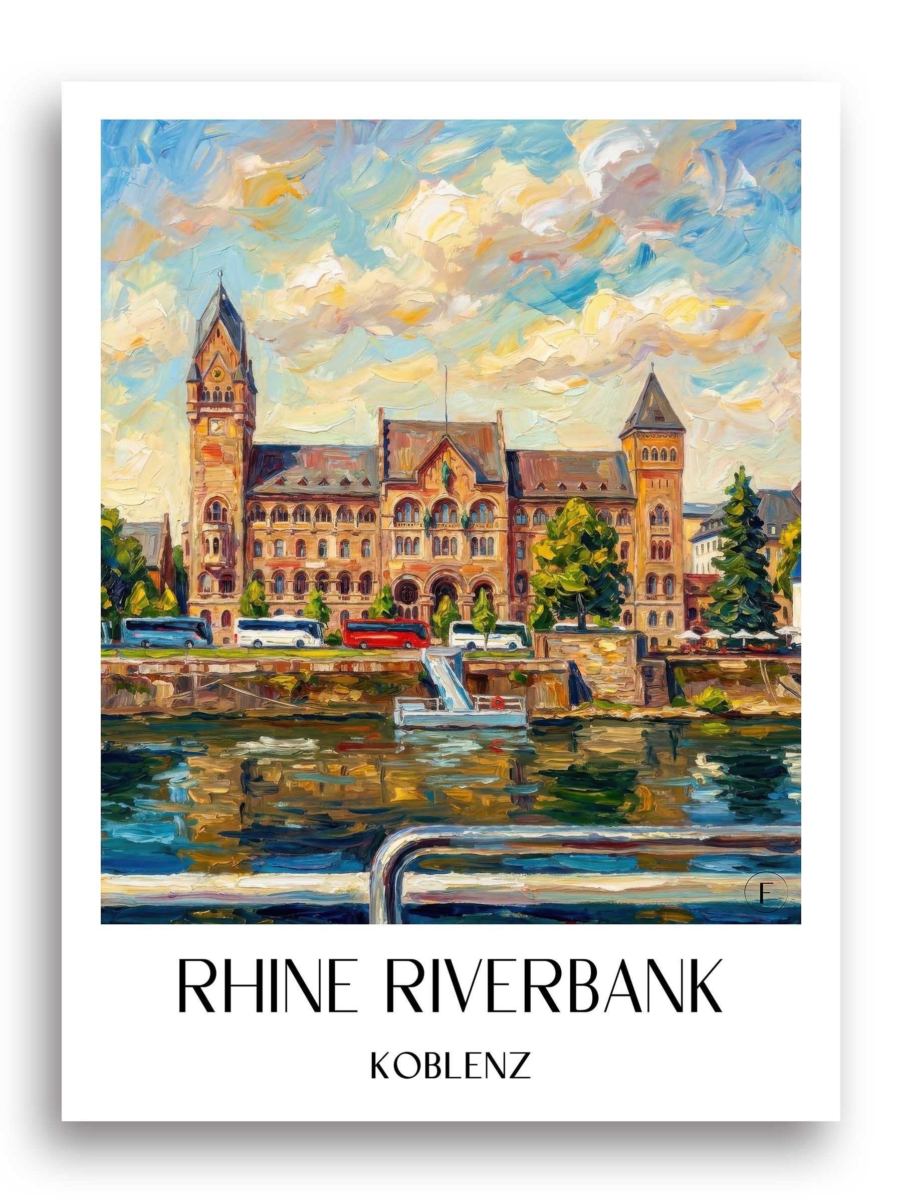 Rheinufer Poster - Koblenz - Deutschland Kunstdruck - Ölgemälde von A4 bis A1