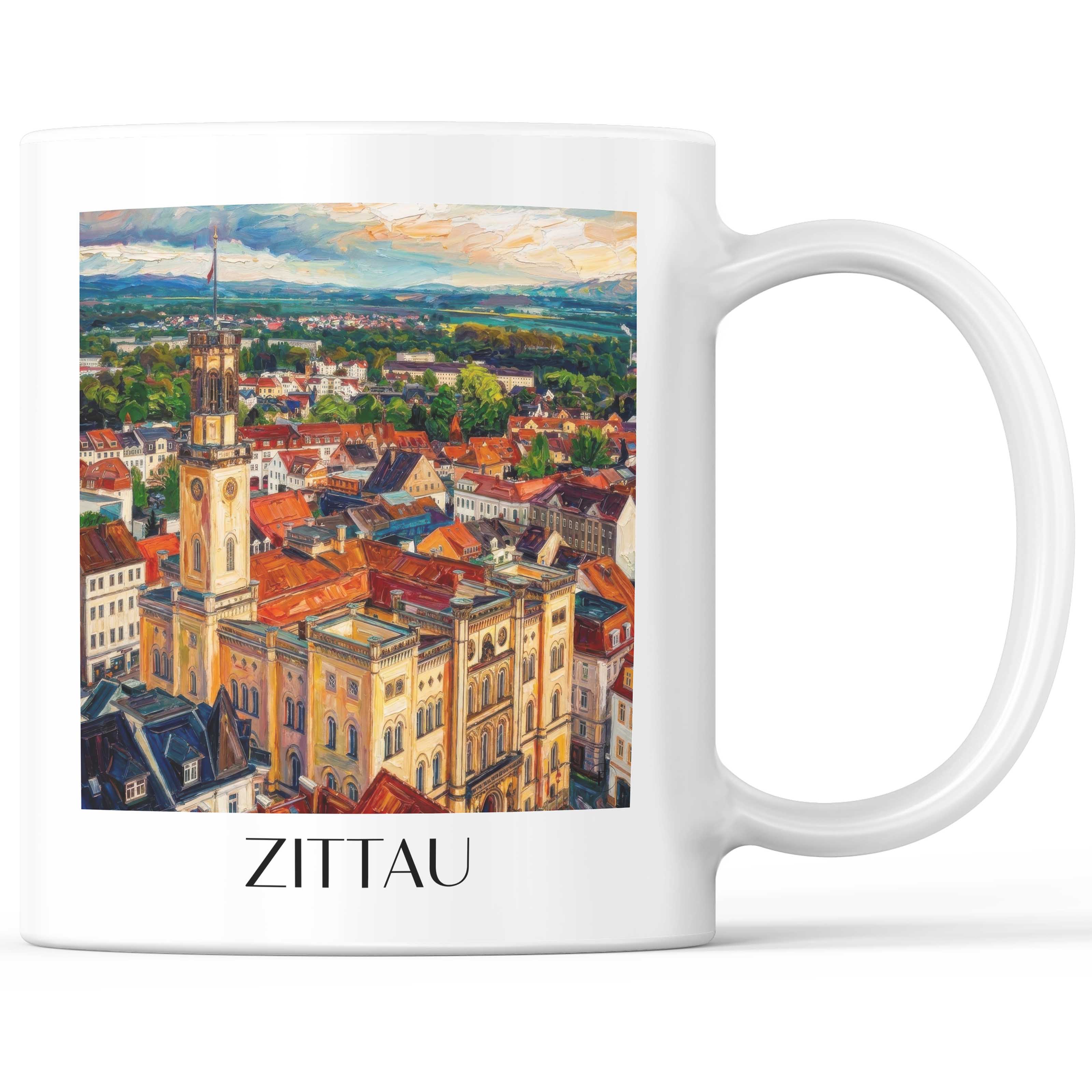 Zittau Kaffeebecher - Oberlausitz - Deutschland Becher - Kaffeetasse im Ölgemälde Stil
