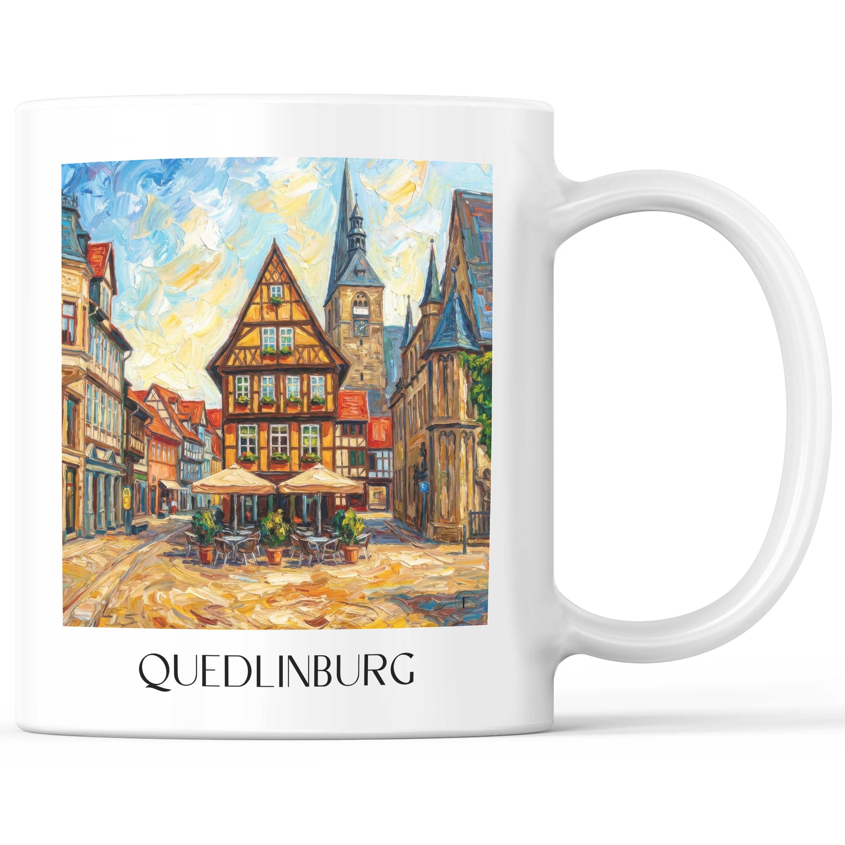 Quedlinburg Kaffeebecher - Sachsen-Anhalt - Deutschland Becher - Kaffeetasse im Ölgemälde Stil