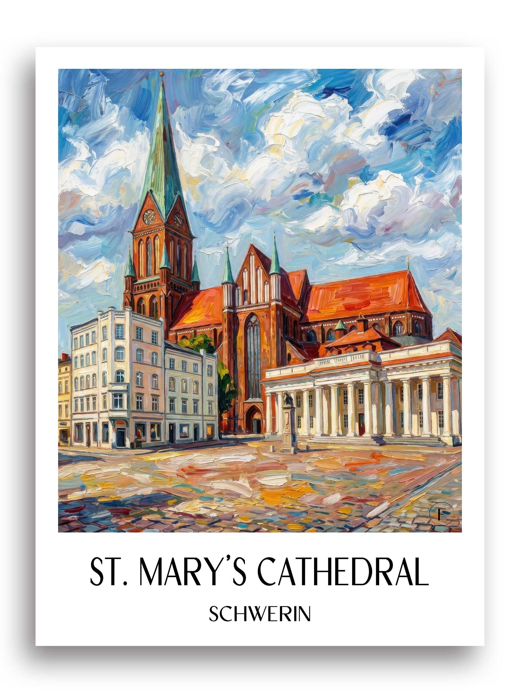 St. Marien Dom Poster - Schwerin - Deutschland Kunstdruck - Ölgemälde von A4 bis A1