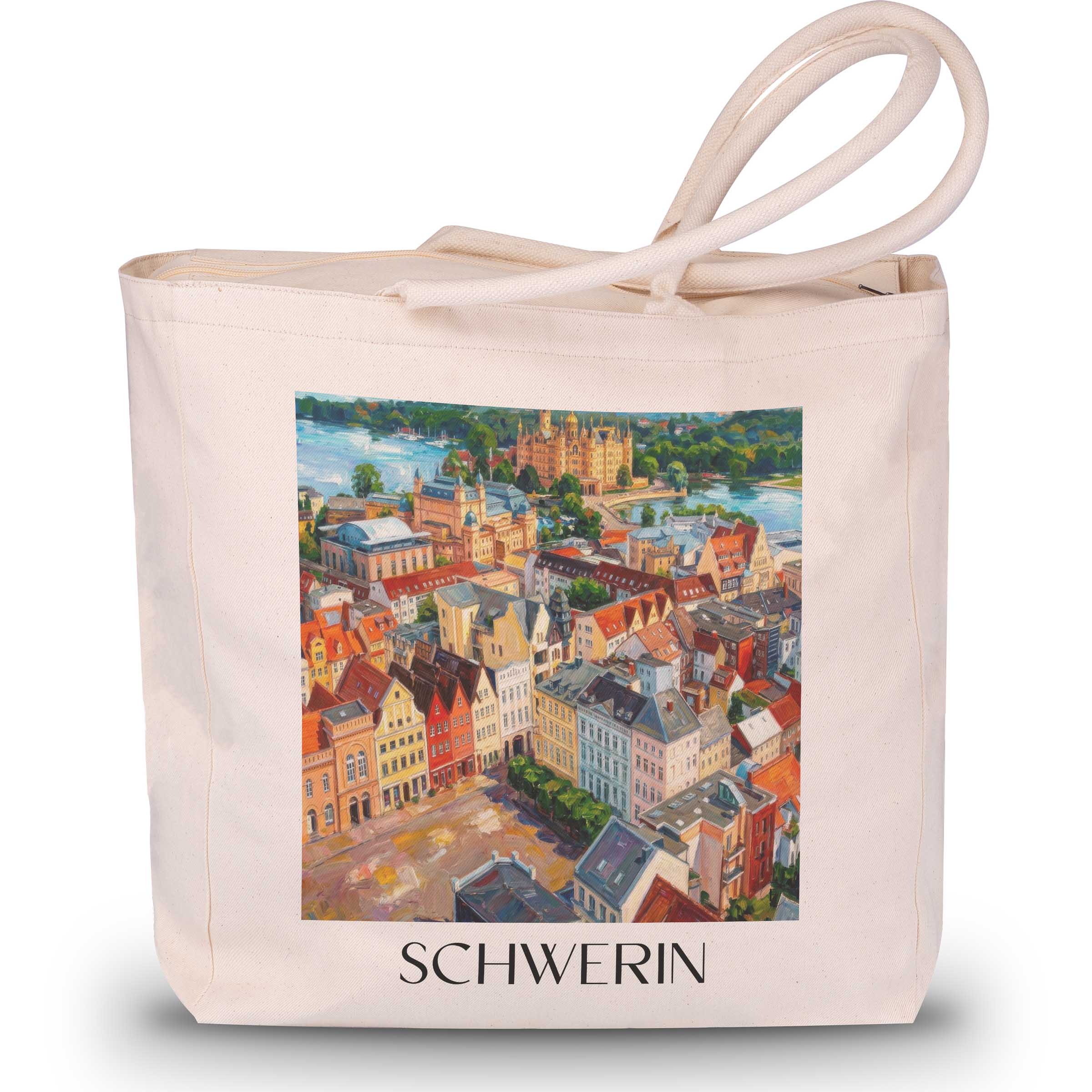 Schwerin Shopping Tasche - Mecklenburg - Deutschland Tote Bag - Einkaufstasche im Ölgemälde Stil