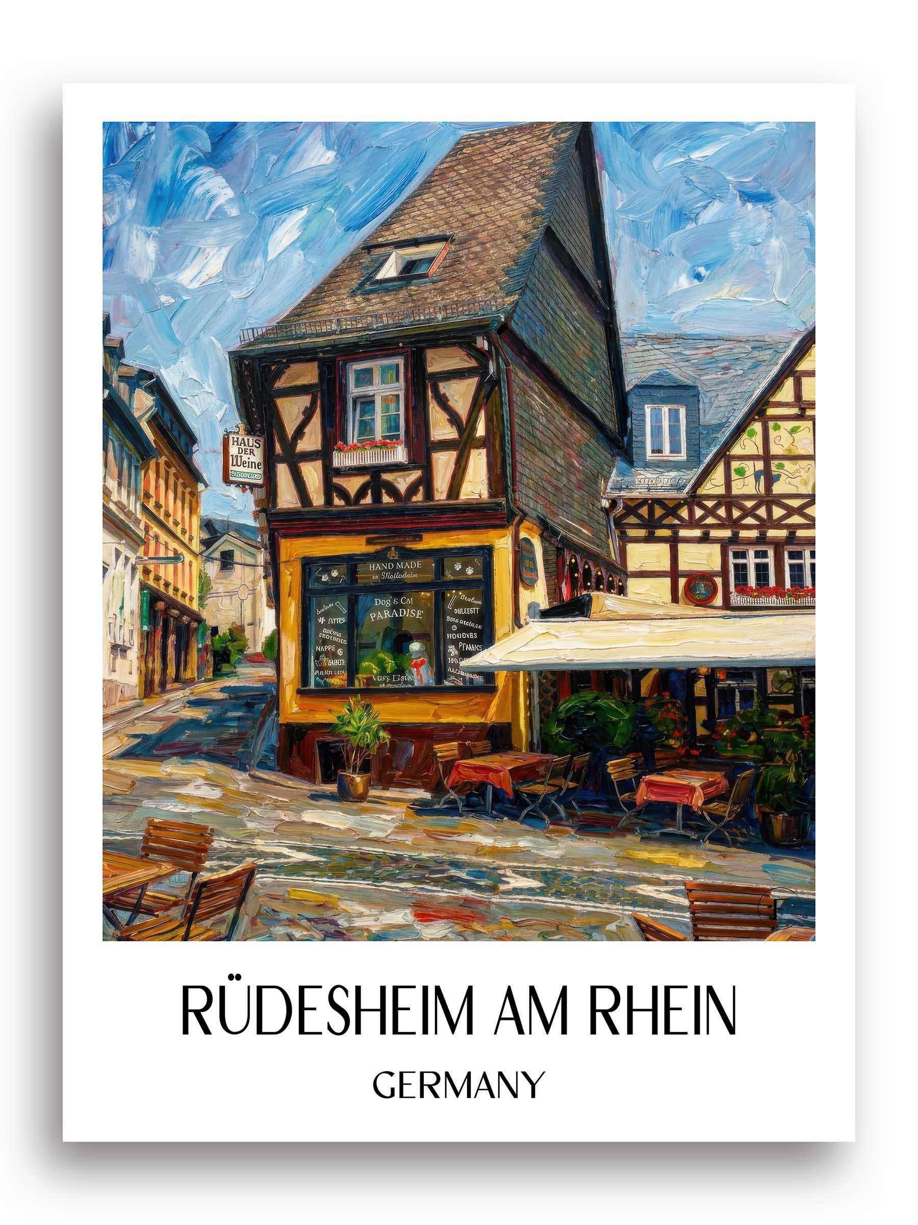Rüdesheim am Rhein Poster - Rheingau - Deutschland Kunstdruck - Ölgemälde von A4 bis A1