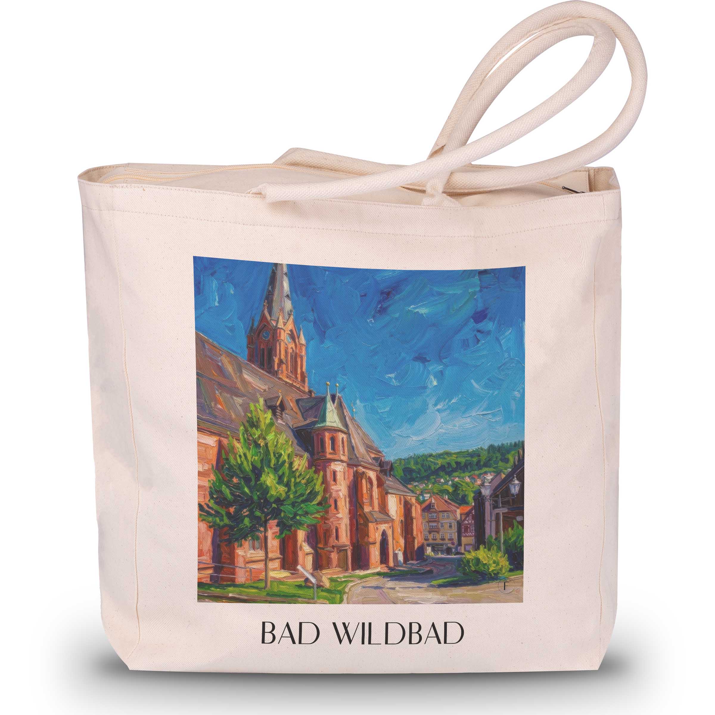 Bad Wildbad Shopping Tasche - Schwarzwald - Deutschland Tote Bag - Einkaufstasche im Ölgemälde Stil