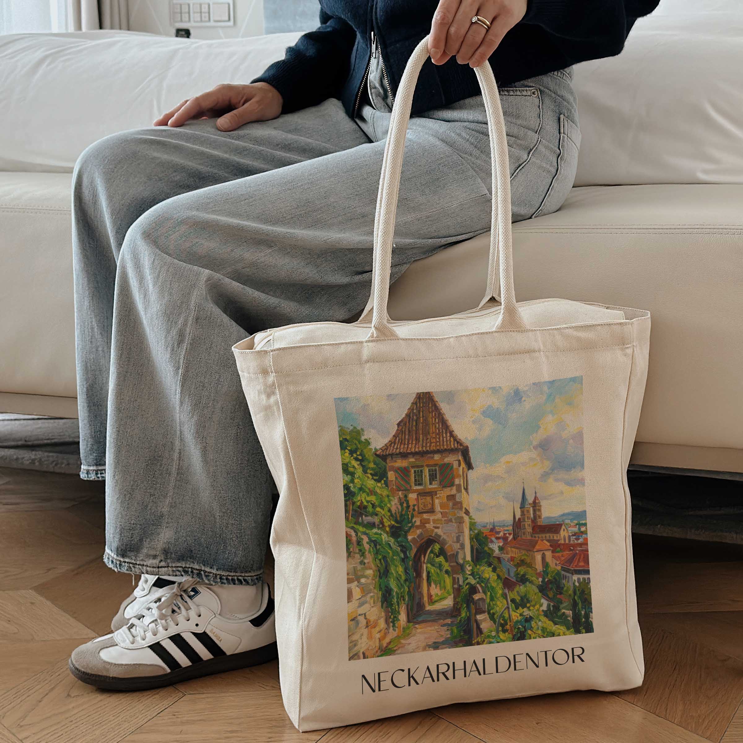 neckarhaldentor-esslingen-am-neckar-deutschland-einkaufstasche-oil-painting-oelgemaelde