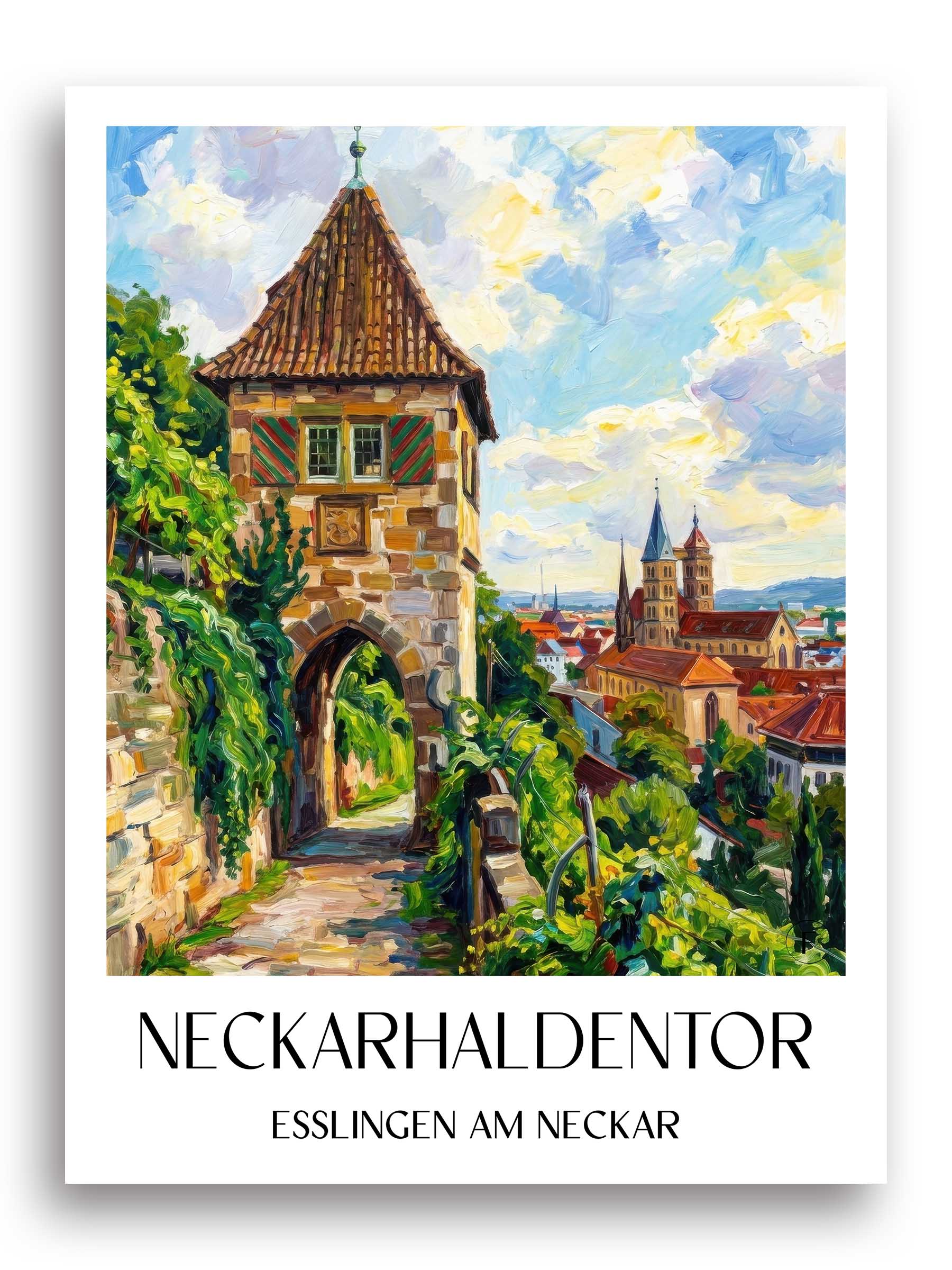 Neckarhaldentor Poster - Esslingen am Neckar - Deutschland Kunstdruck - Ölgemälde von A4 bis A1