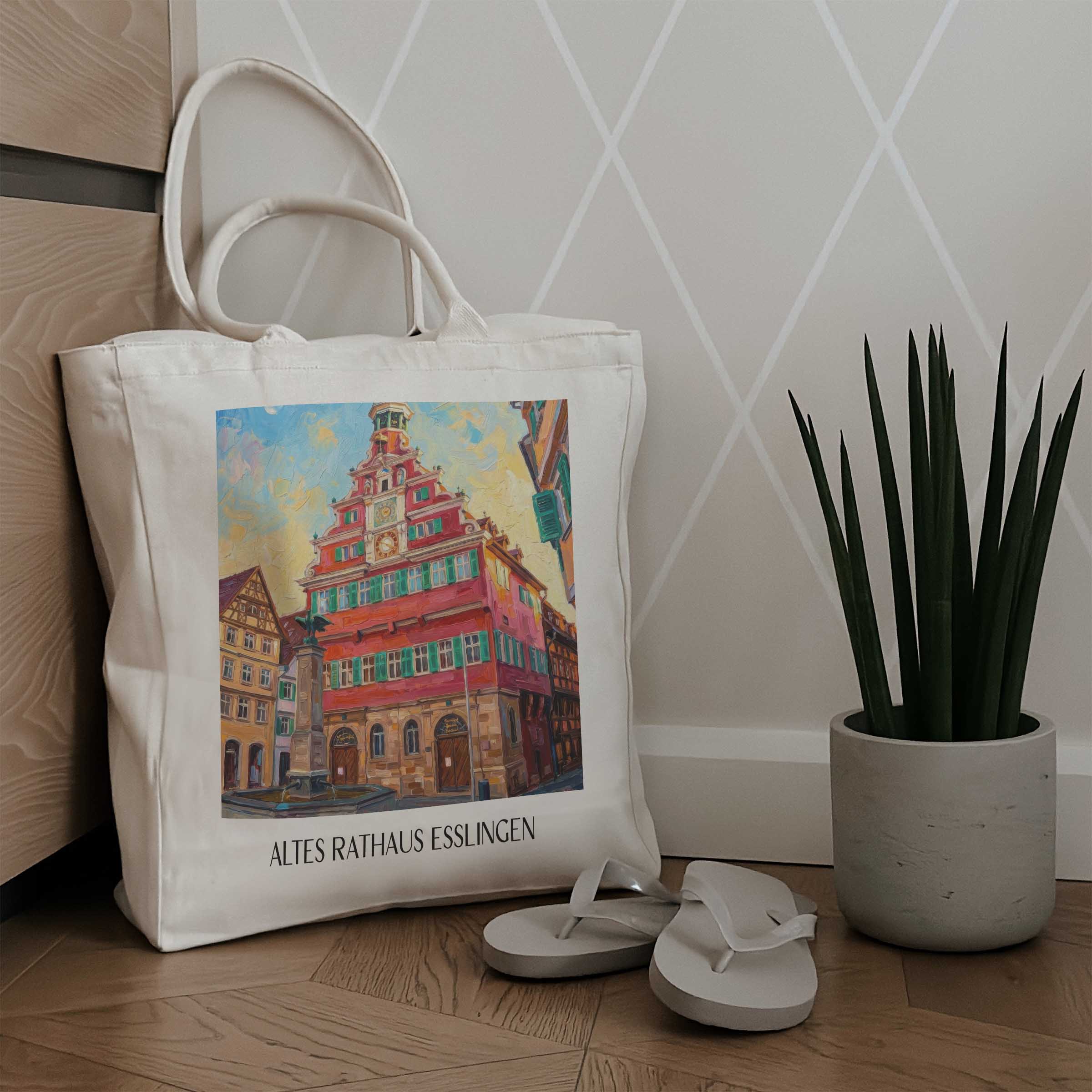 altes-rathaus-esslingen-am-neckar-deutschland-einkaufstasche-oil-painting-oelgemaelde
