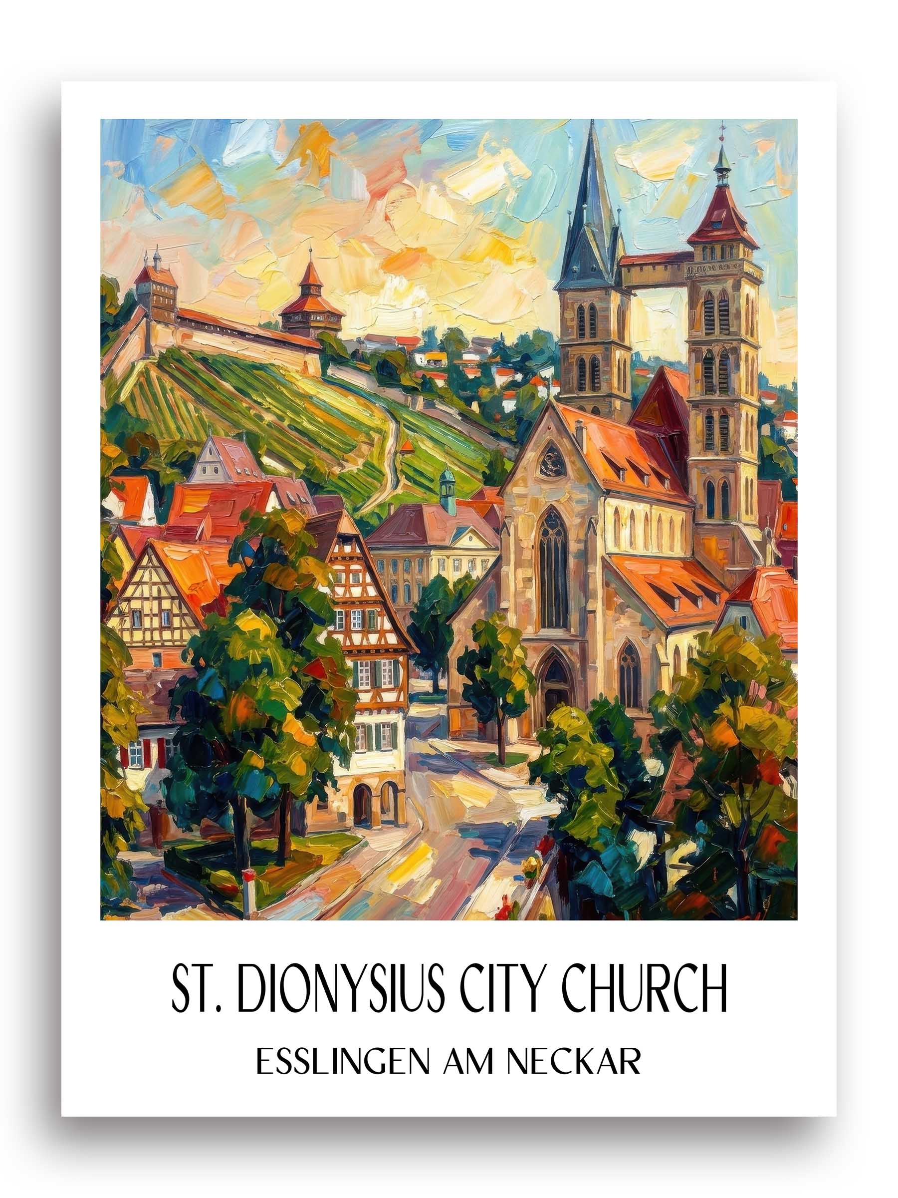 Stadtkirche St. Dionys Poster - Esslingen am Neckar - Deutschland Kunstdruck - Ölgemälde von A4 bis A1