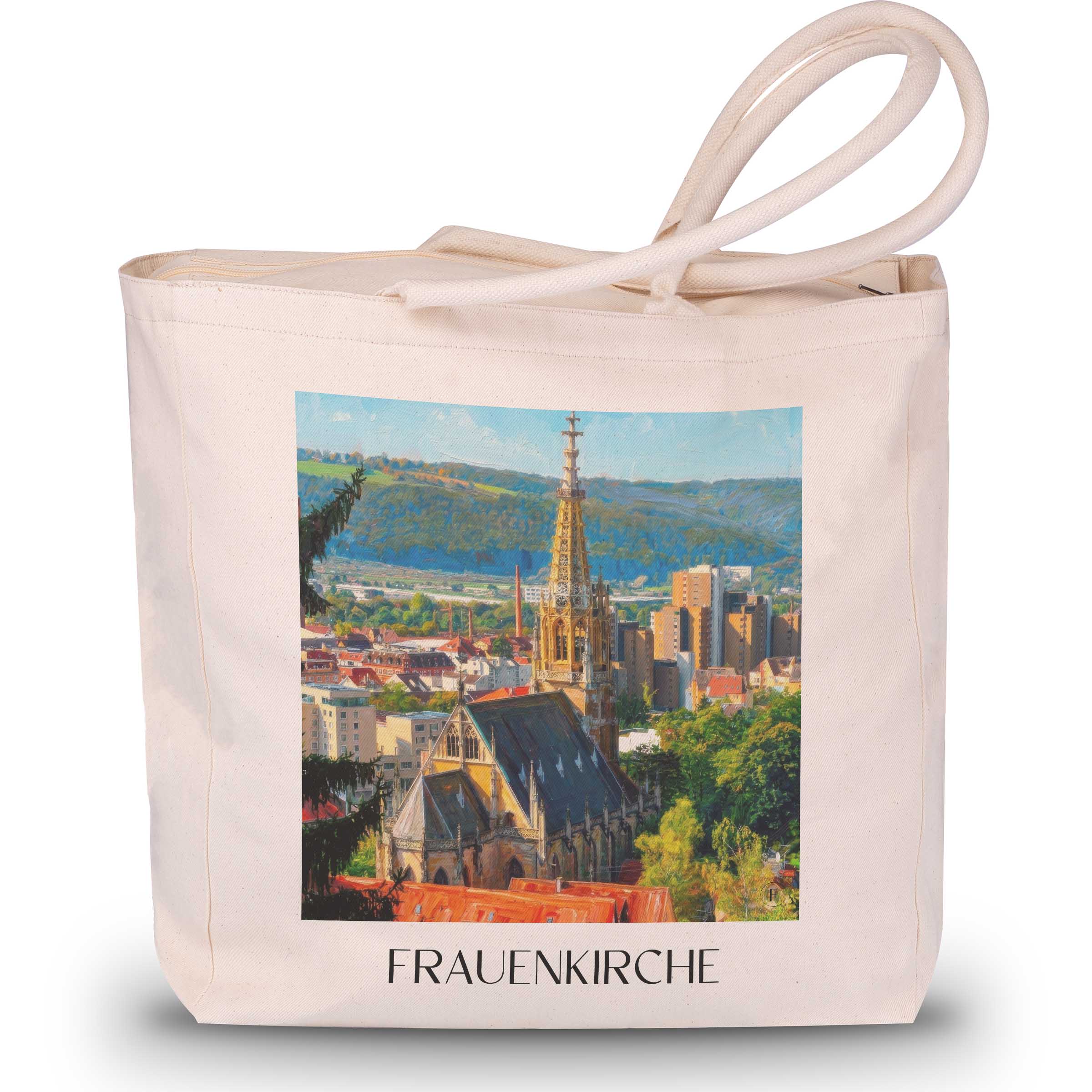 Frauenkirche Shopping Tasche - Esslingen am Neckar - Deutschland Tote Bag - Einkaufstasche im Ölgemälde Stil