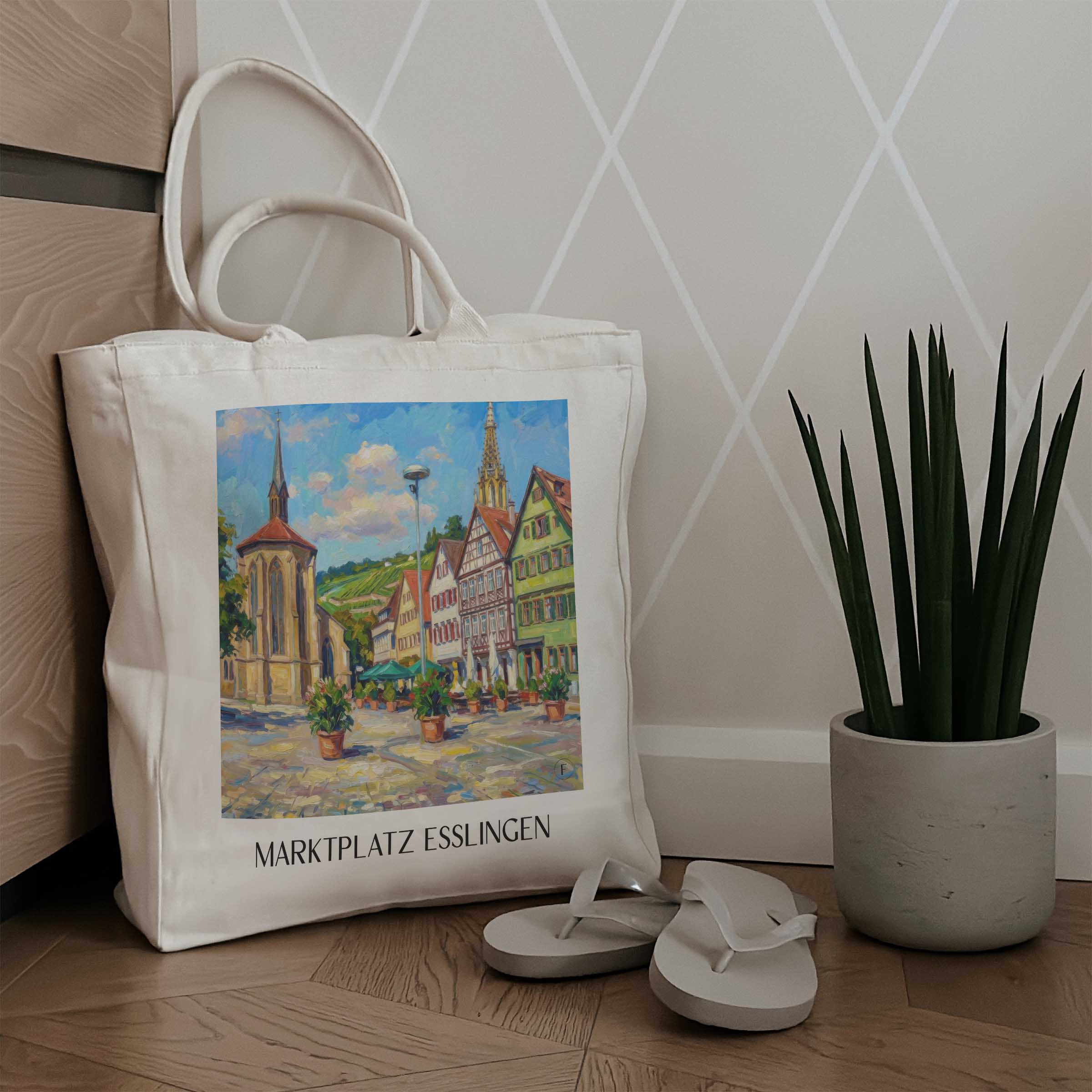 marktplatz-esslingen-am-neckar-deutschland-einkaufstasche-oil-painting-oelgemaelde