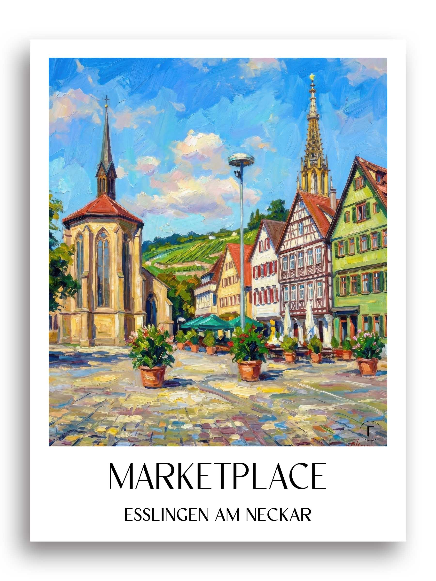 Marktplatz Poster - Esslingen am Neckar - Deutschland Kunstdruck - Ölgemälde von A4 bis A1