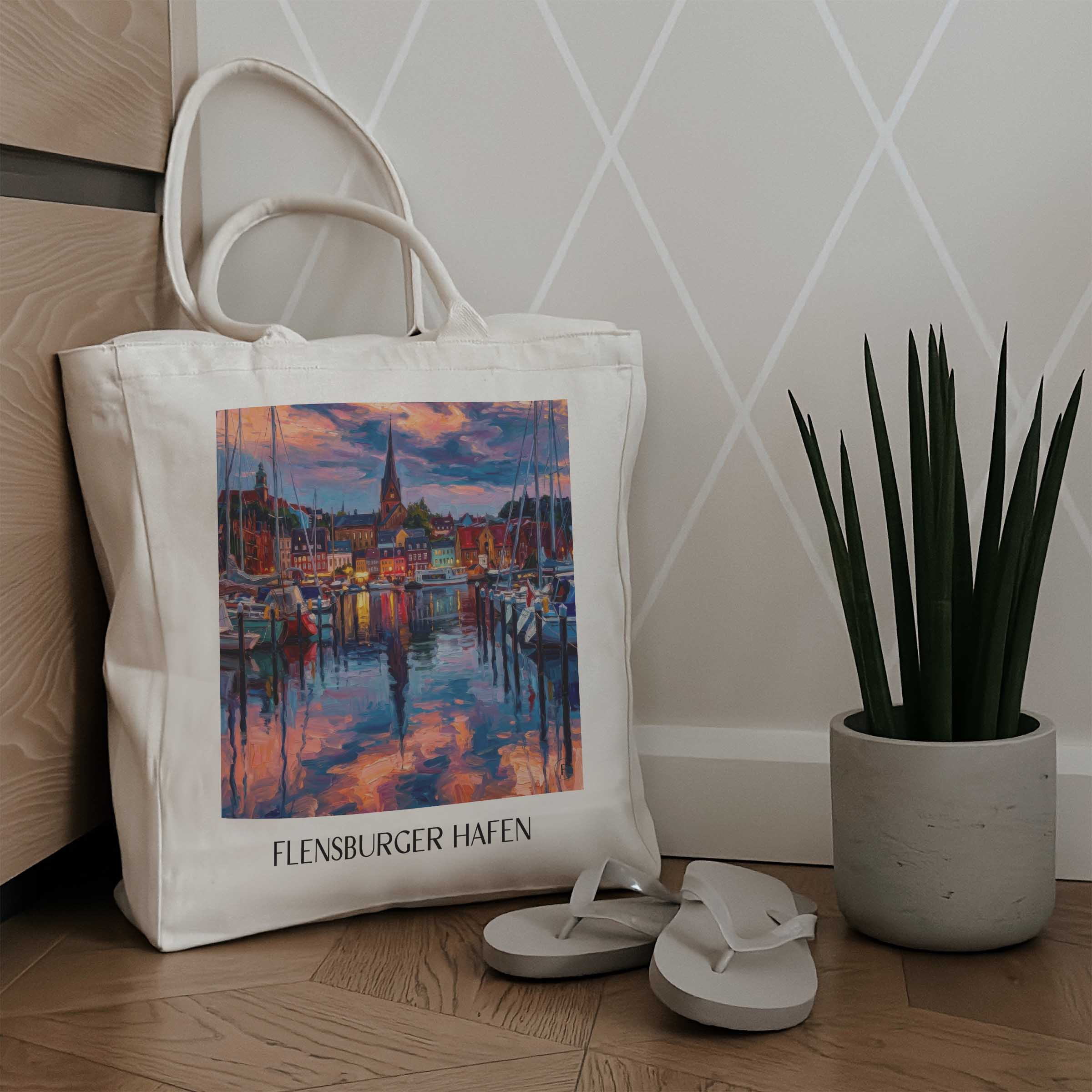 hafen-flensburg-deutschland-einkaufstasche-oil-painting-oelgemaelde