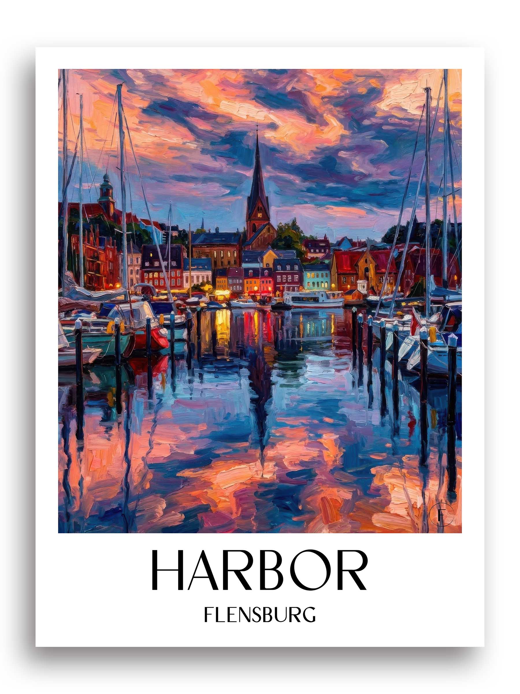 Hafen Poster - Flensburg - Deutschland Kunstdruck - Ölgemälde von A4 bis A1