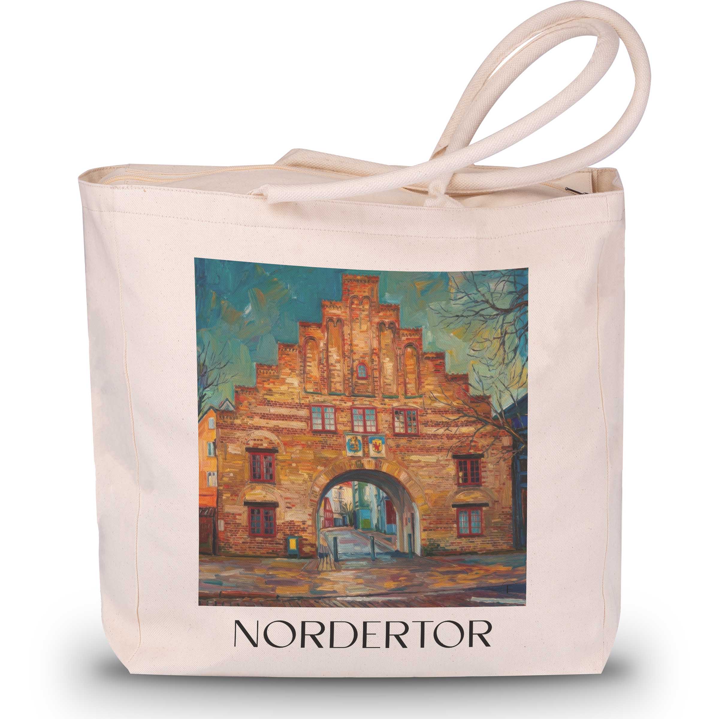 nordertor-flensburg-deutschland-einkaufstasche-oil-painting-oelgemaelde