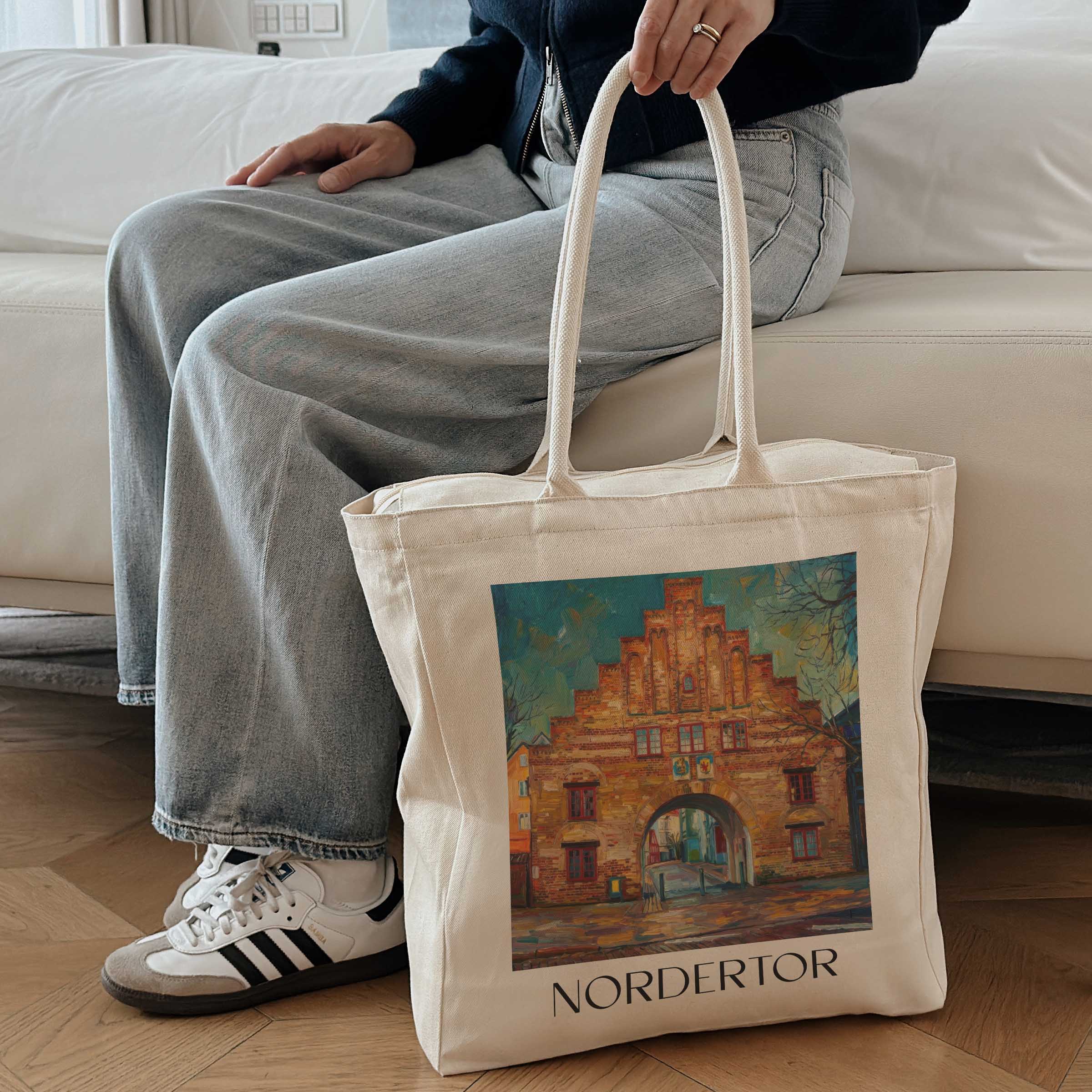 nordertor-flensburg-deutschland-einkaufstasche-oil-painting-oelgemaelde