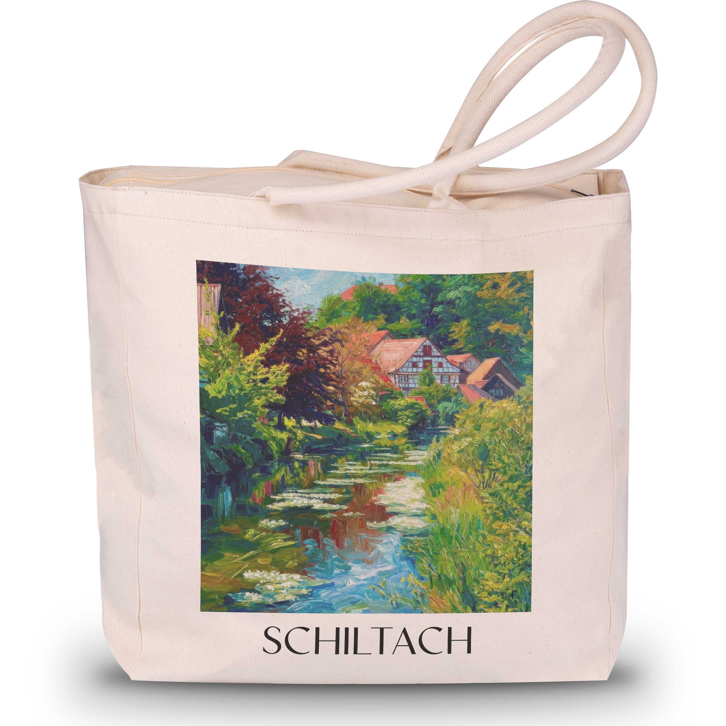 schiltach-schwarzwald-deutschland-einkaufstasche-oil-painting-oelgemaelde