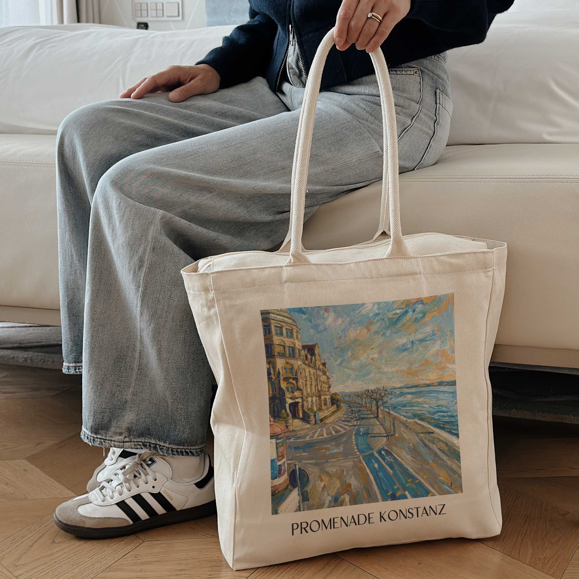 promenade-konstanz-bodensee-deutschland-einkaufstasche-oil-painting-oelgemaelde