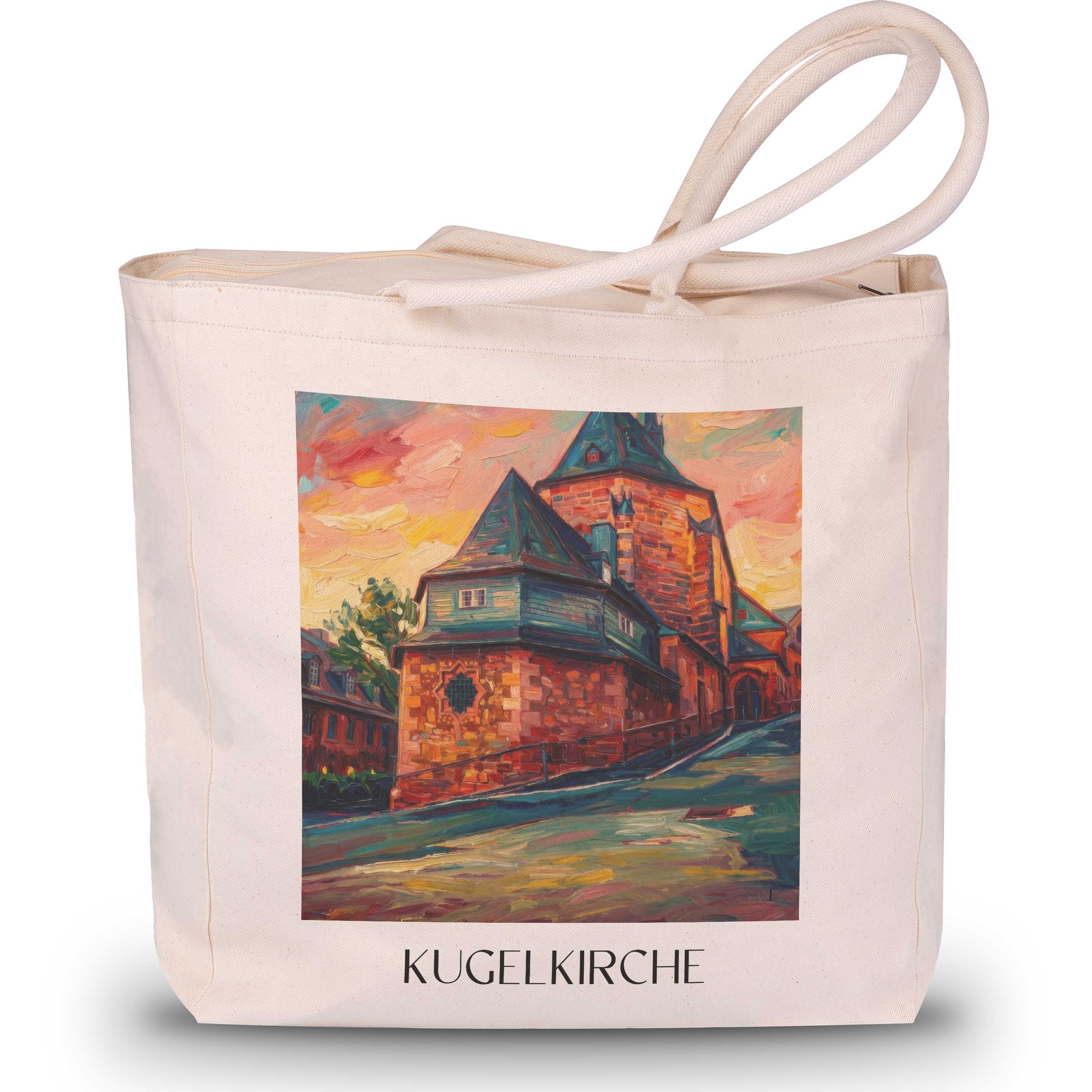 kugelkirche-marburg-deutschland-einkaufstasche-oil-painting-oelgemaelde