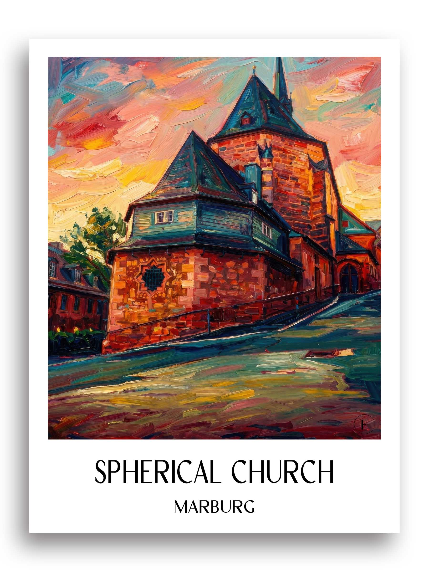 Kugelkirche Poster - Marburg - Deutschland Kunstdruck - Ölgemälde von A4 bis A1