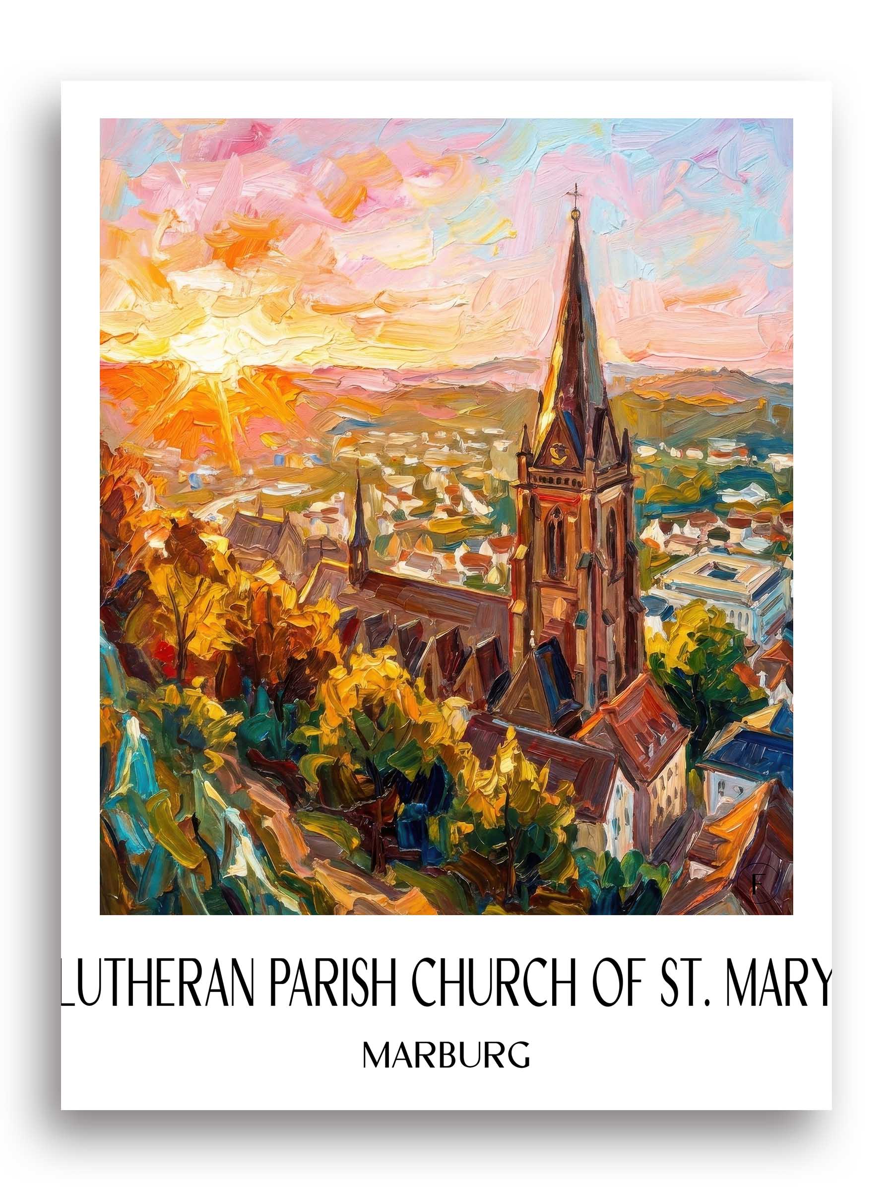 Lutherische Pfarrkirche St. Marien Poster - Marburg - Deutschland Kunstdruck - Ölgemälde von A4 bis A1