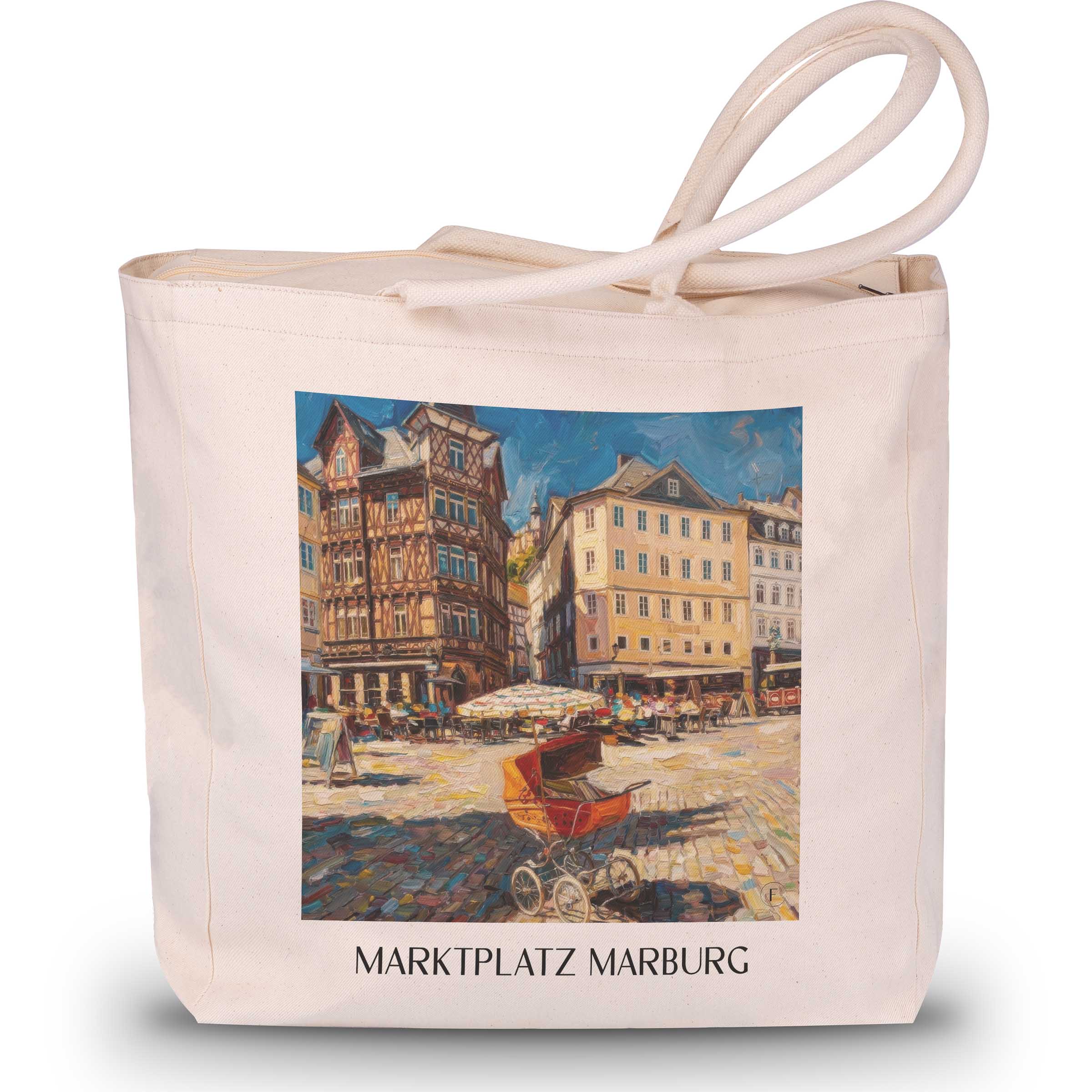 marktplatz-marburg-deutschland-einkaufstasche-oil-painting-oelgemaelde