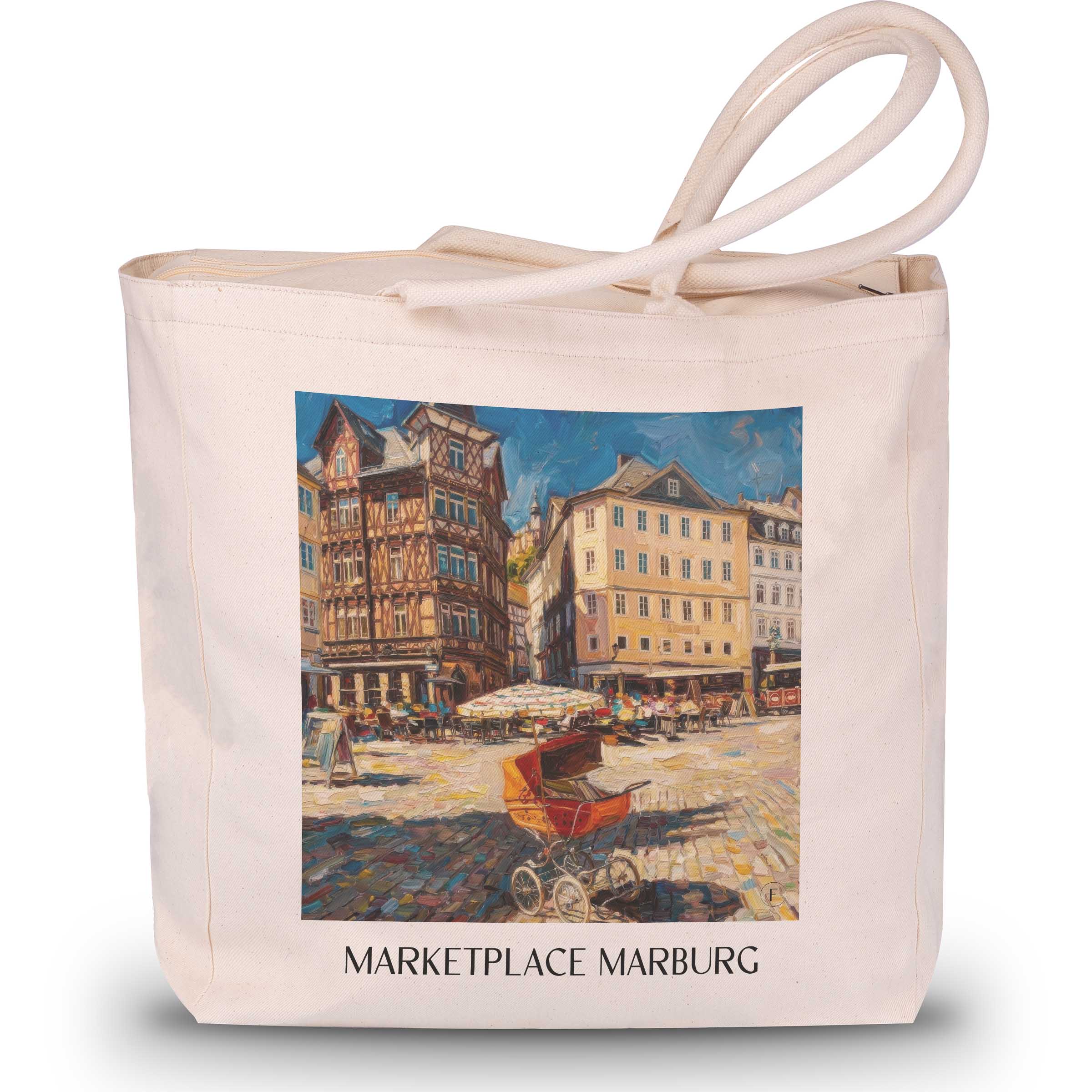 Marktplatz Shopping Tasche - Marburg - Deutschland Tote Bag - Einkaufstasche im Ölgemälde Stil