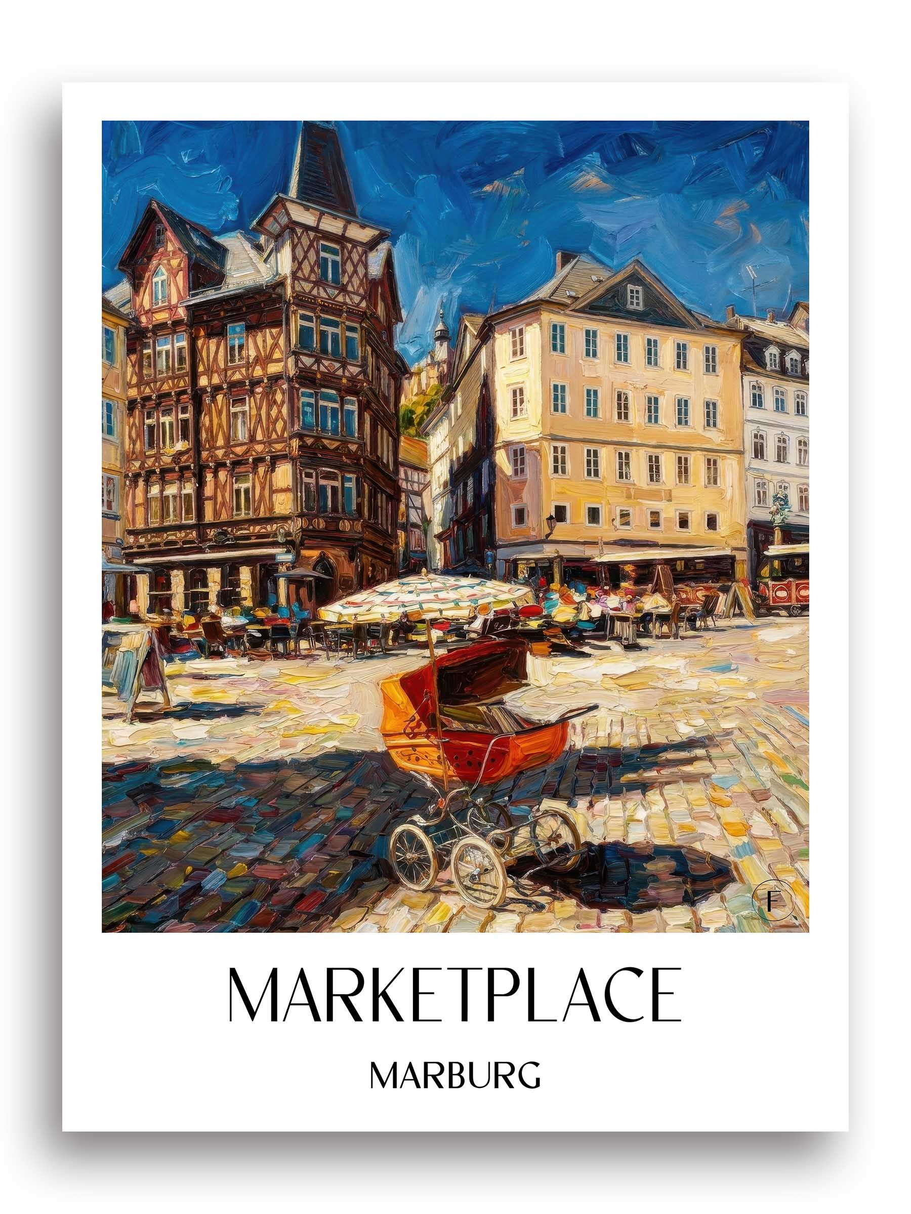 Marktplatz Poster - Marburg - Deutschland Kunstdruck - Ölgemälde von A4 bis A1