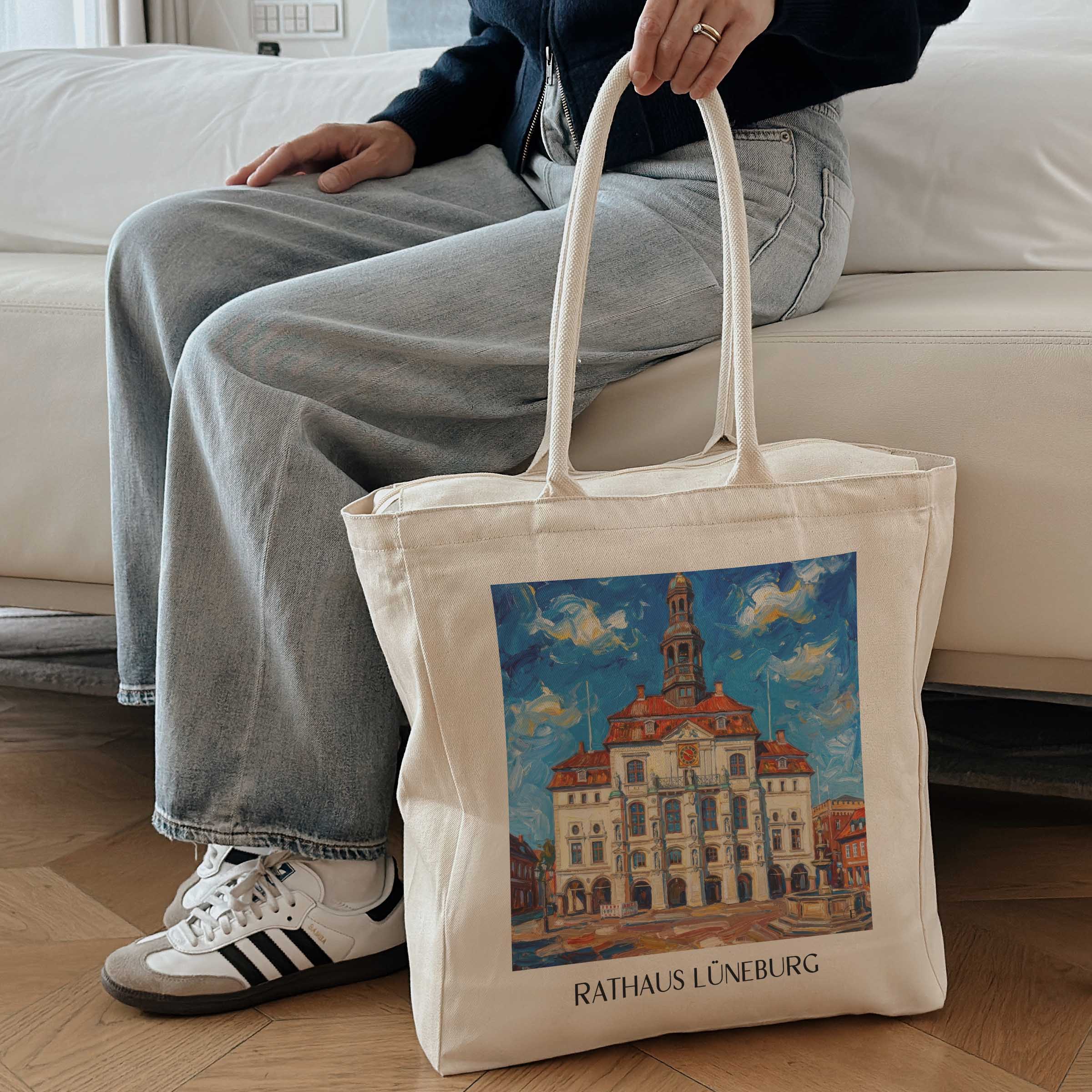 rathaus-lüneburg-deutschland-einkaufstasche-oil-painting-oelgemaelde