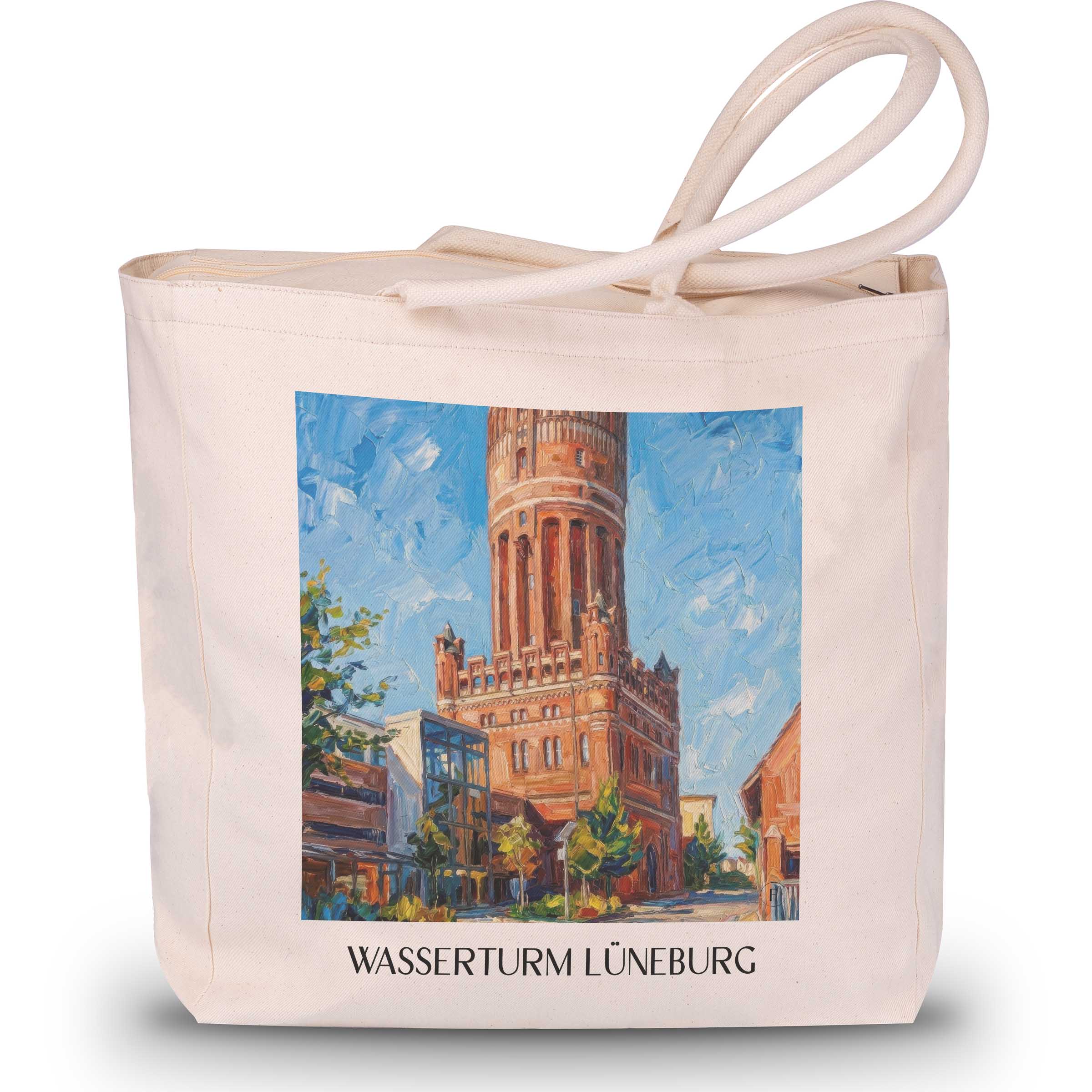 wasserturm-lüneburg-niedersachsen-deutschland-einkaufstasche-oil-painting-oelgemaelde