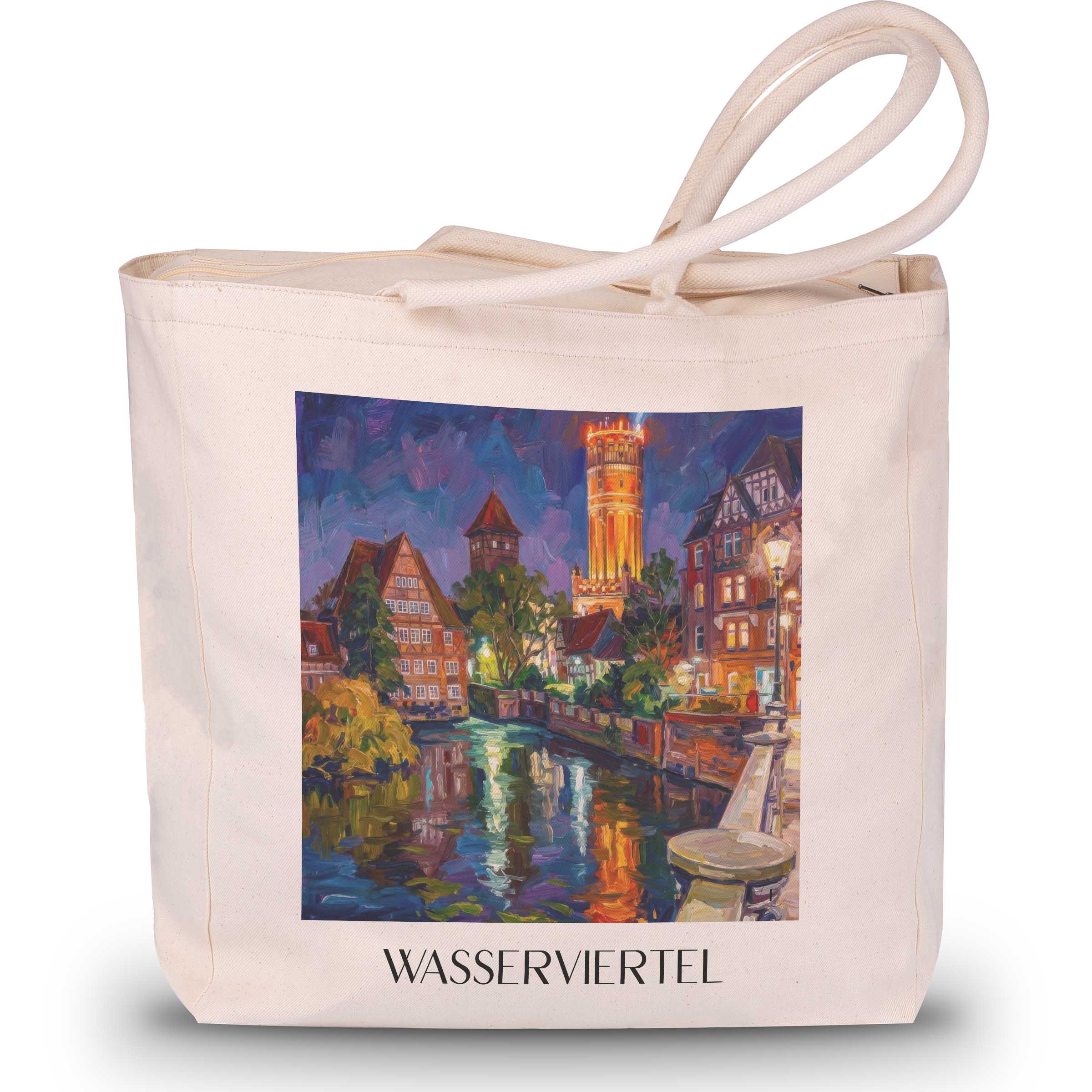 wasserviertel-lüneburg-deutschland-einkaufstasche-oil-painting-oelgemaelde