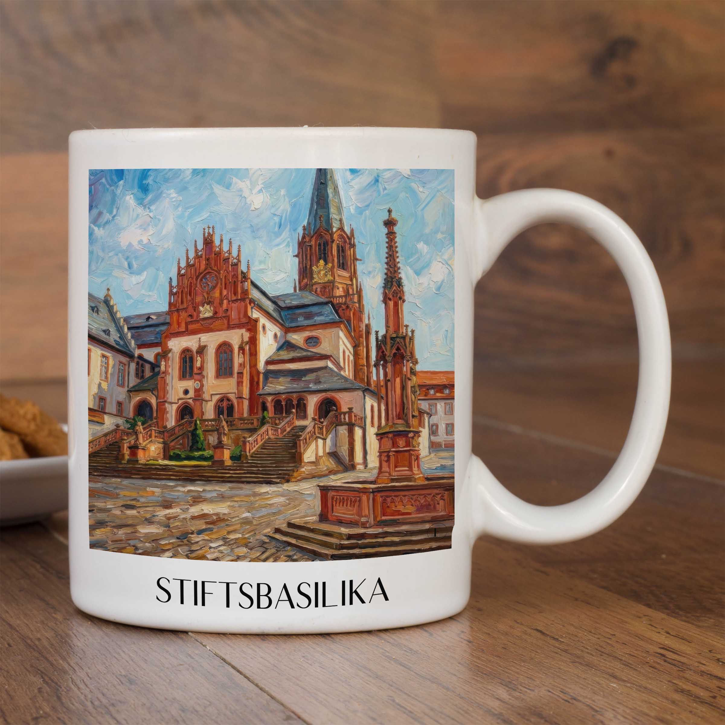 stiftsbasilika-aschaffenburg-deutschland-kaffeebecher-oil-painting-oelgemaelde