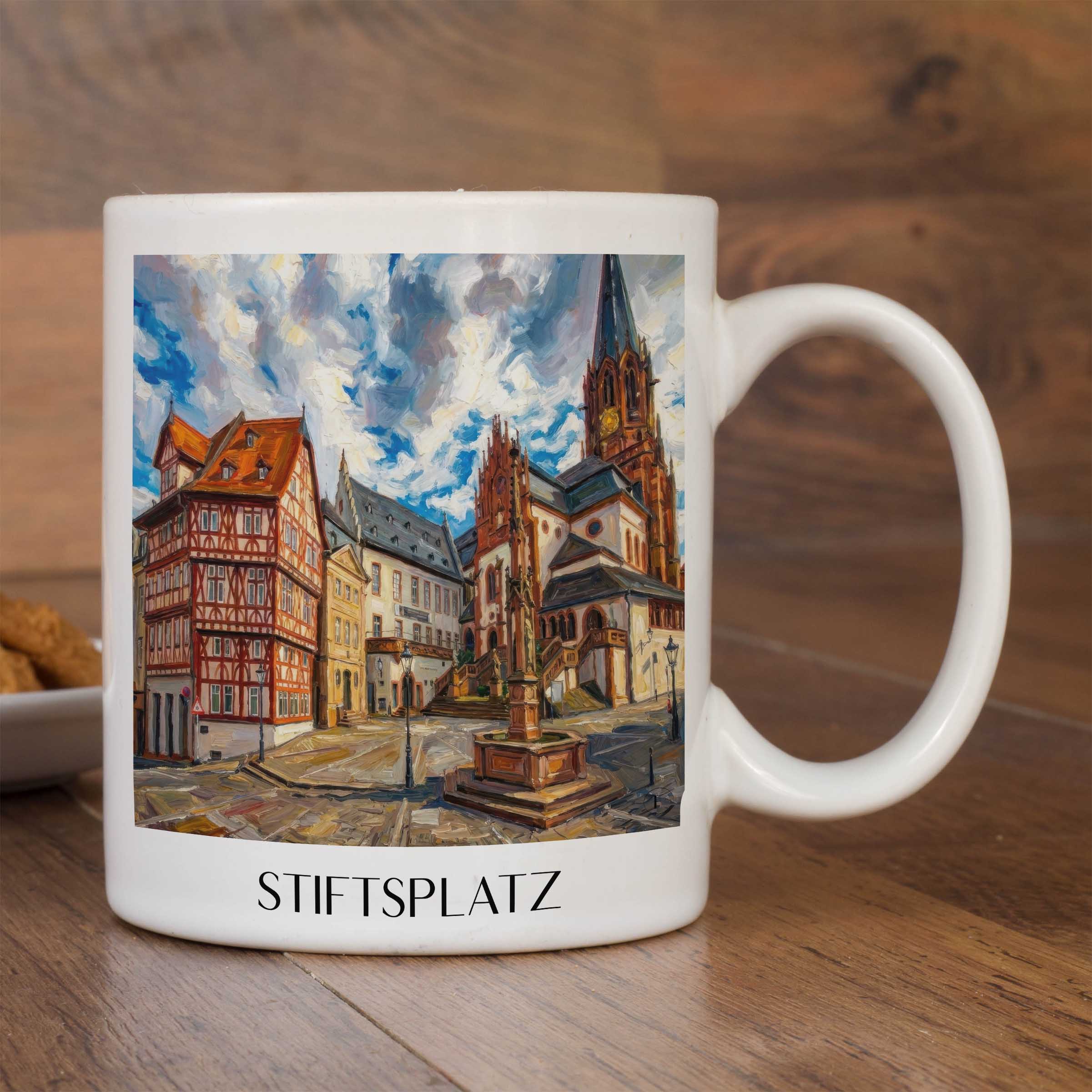 stiftsplatz-aschaffenburg-deutschland-kaffeebecher-oil-painting-oelgemaelde