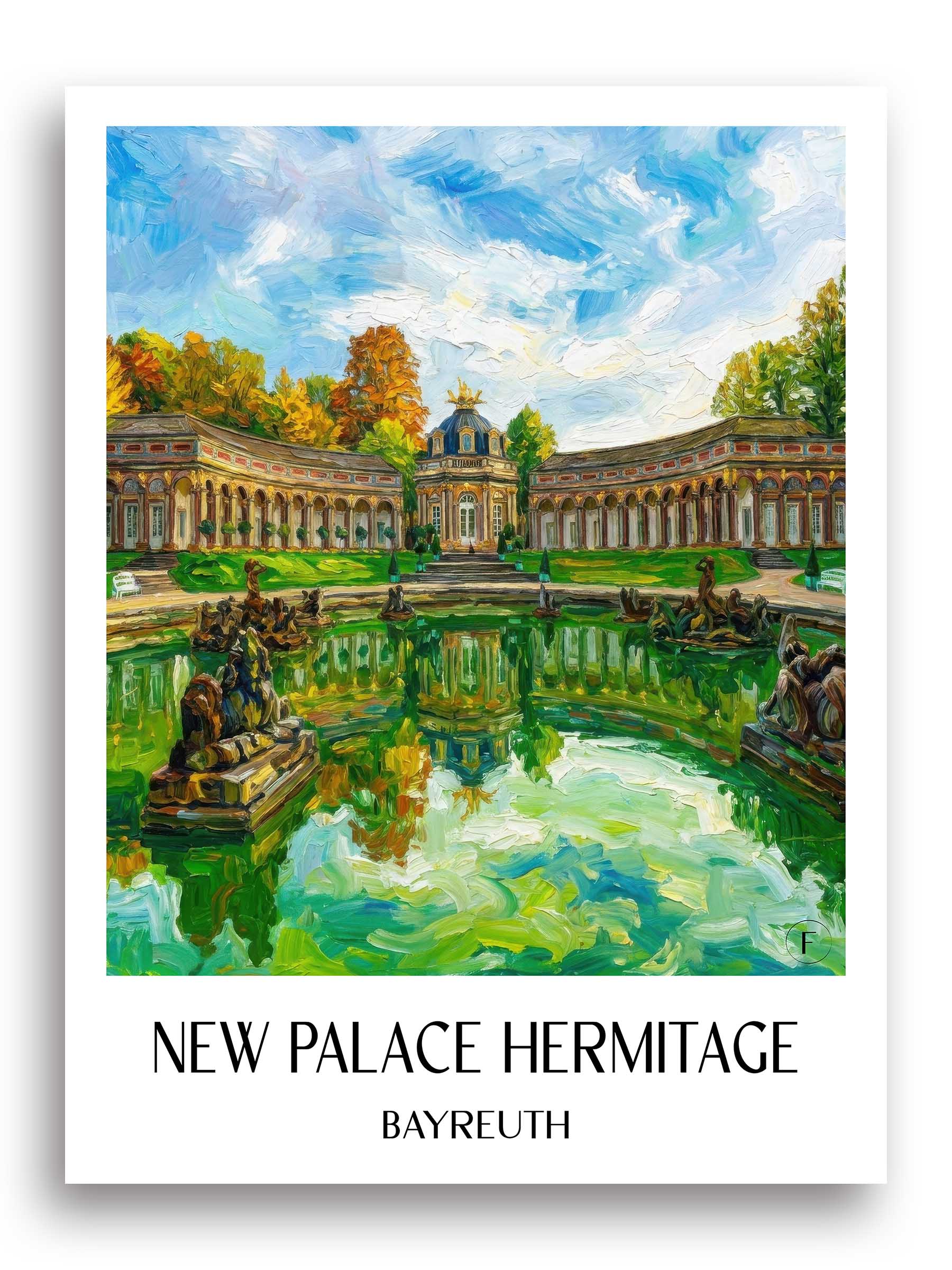 Neues Schloss Eremitage Poster - Bayreuth - Deutschland Kunstdruck - Ölgemälde von A4 bis A1