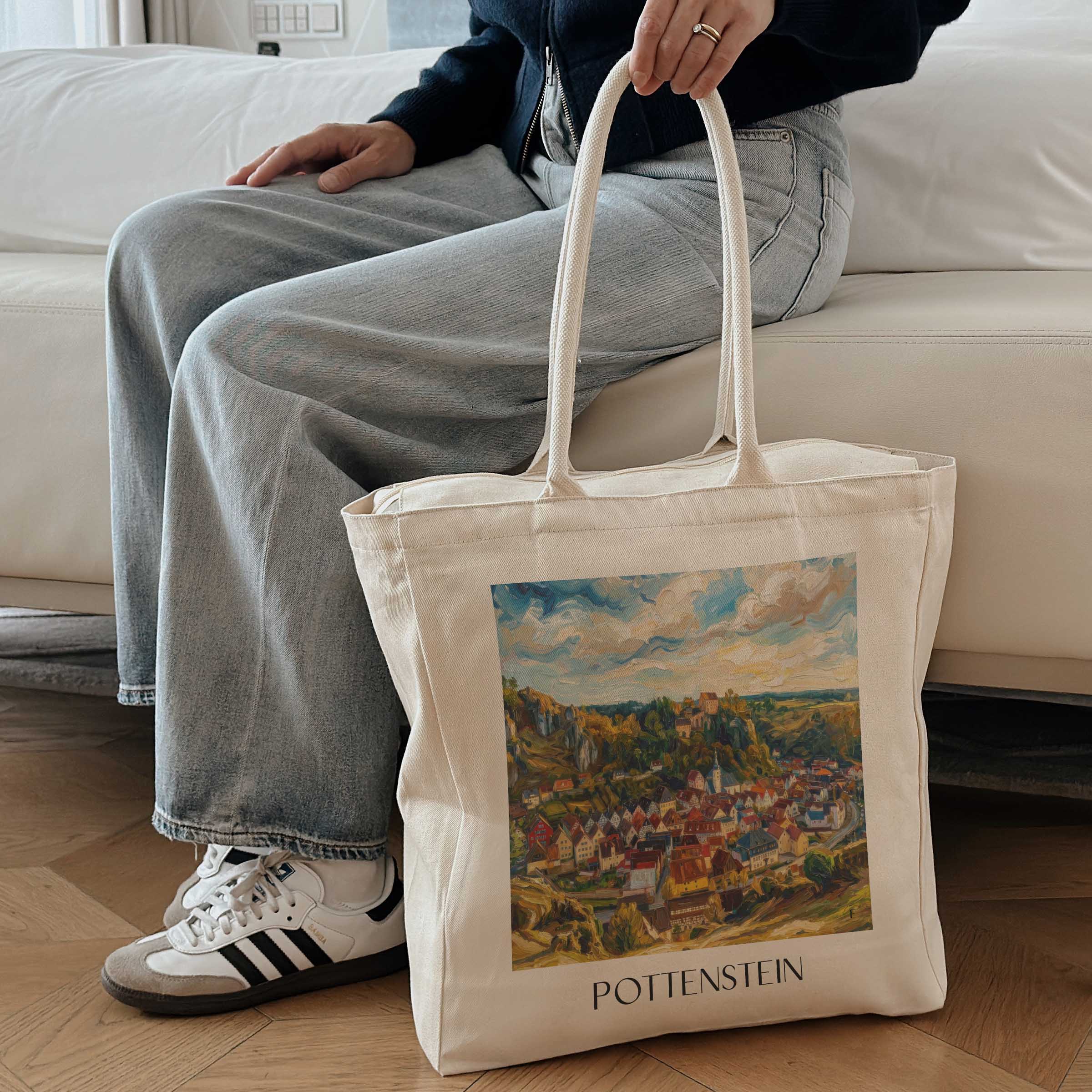 pottenstein-oberfranken-deutschland-einkaufstasche-oil-painting-oelgemaelde