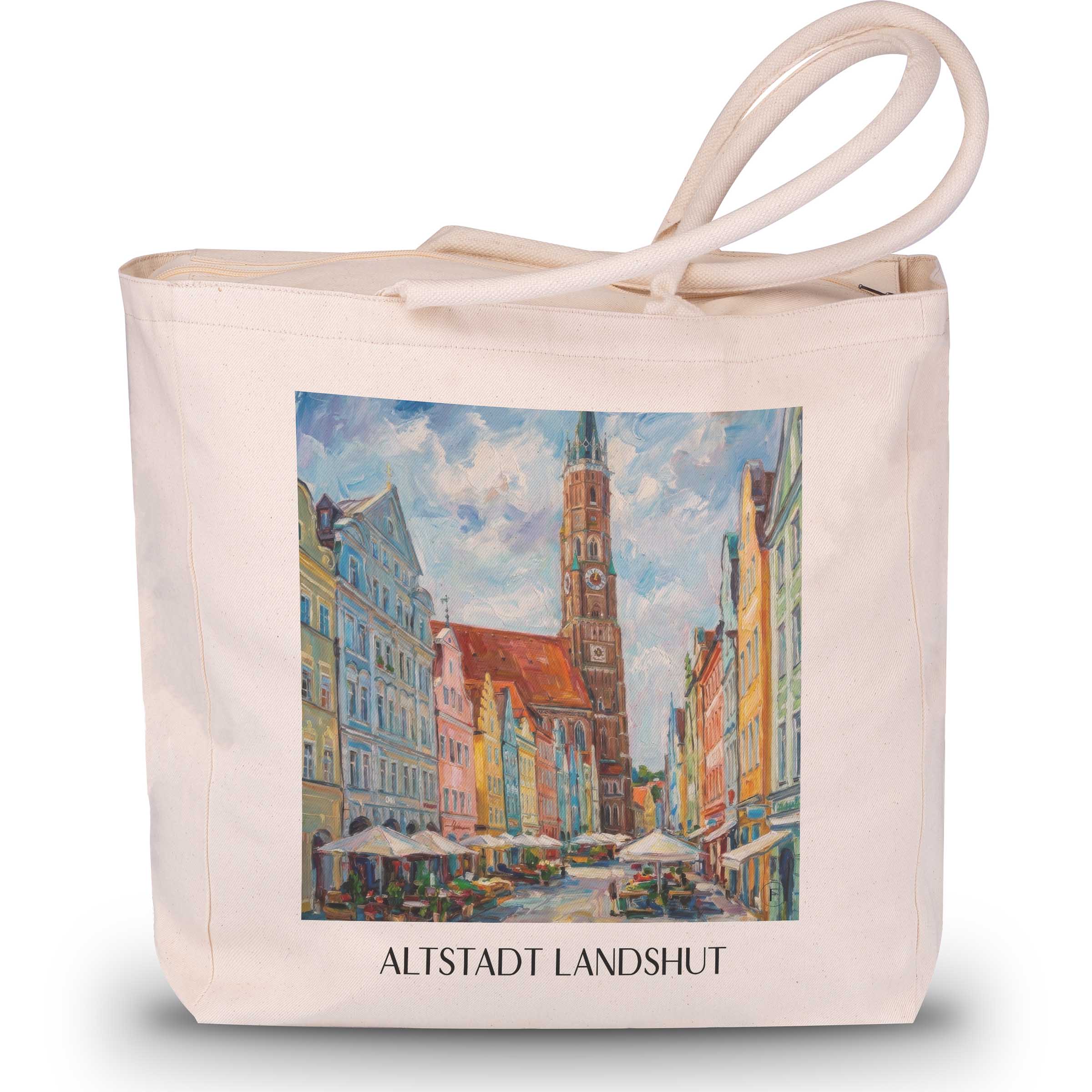 alstadt-landshut-deutschland-einkaufstasche-oil-painting-oelgemaelde