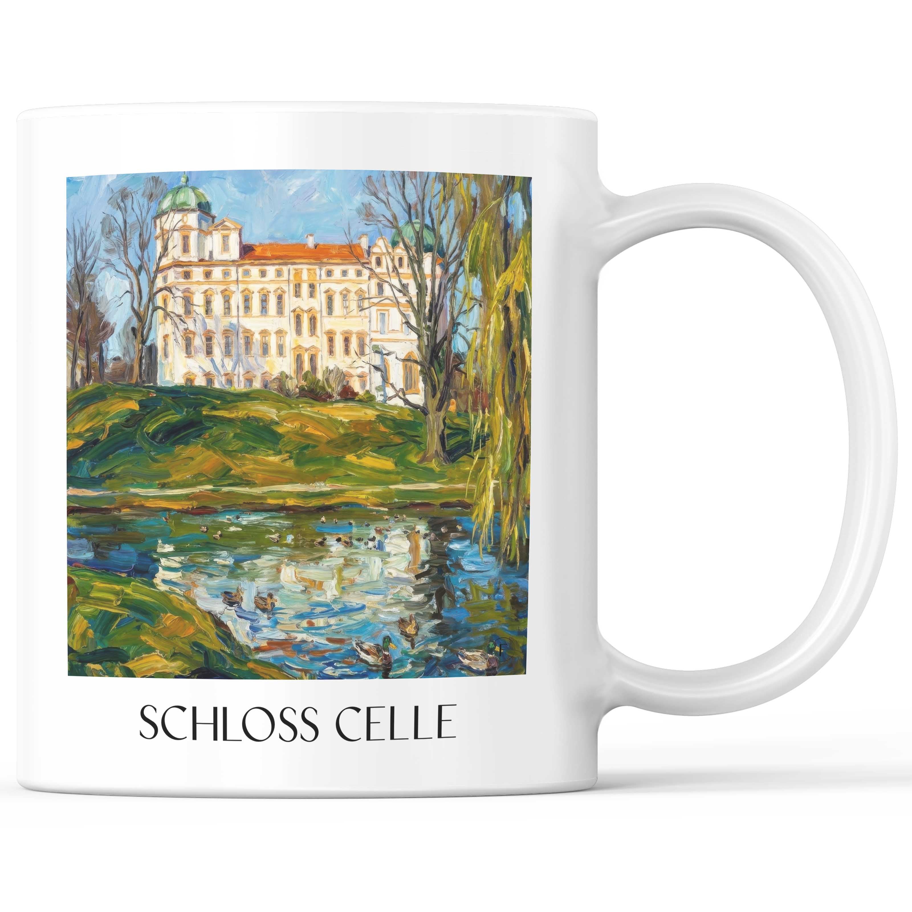 Schloss Celle Kaffeebecher - Niedersachsen - Deutschland Becher - Kaffeetasse im Ölgemälde Stil