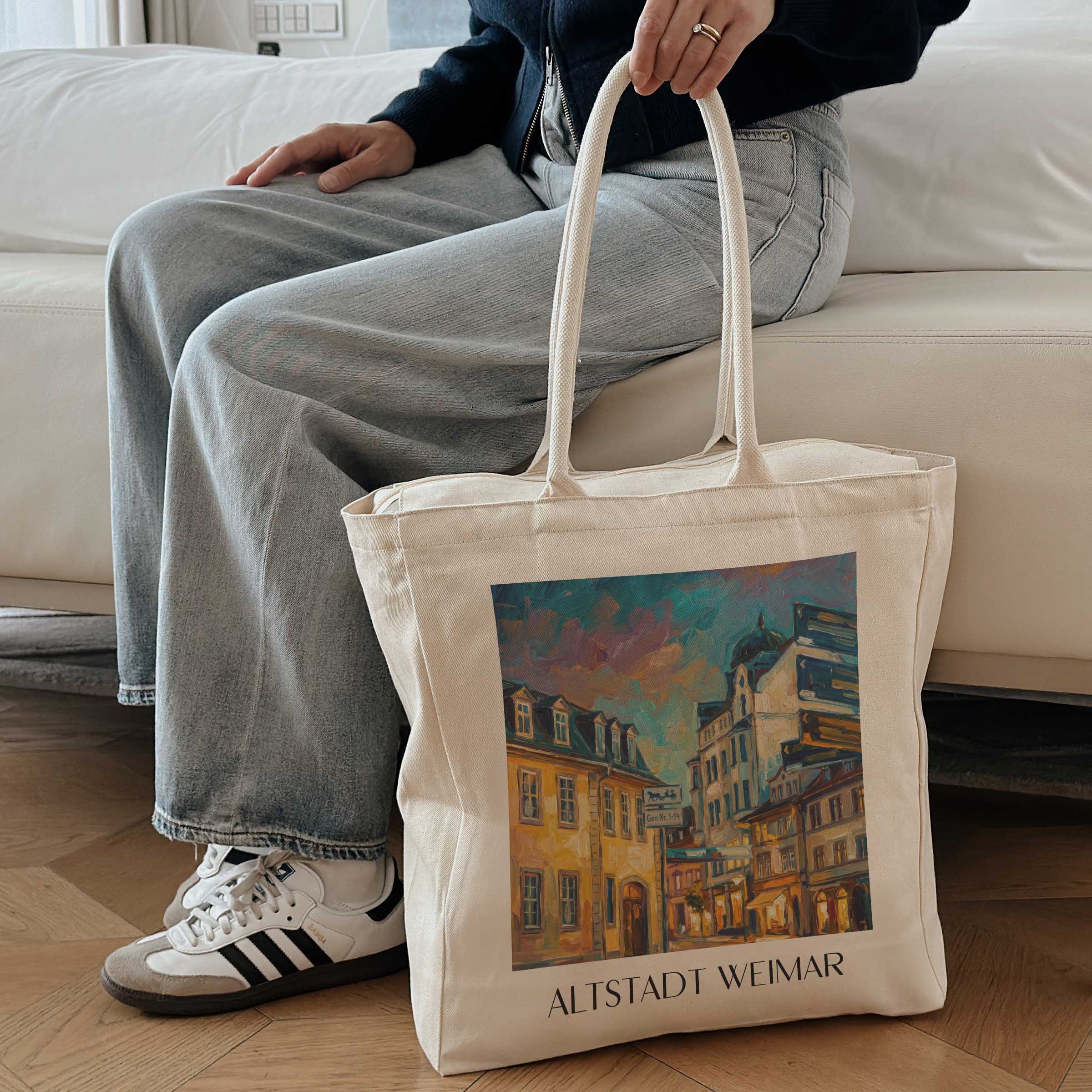 altstadt-weimar-deutschland-einkaufstasche-oil-painting-oelgemaelde