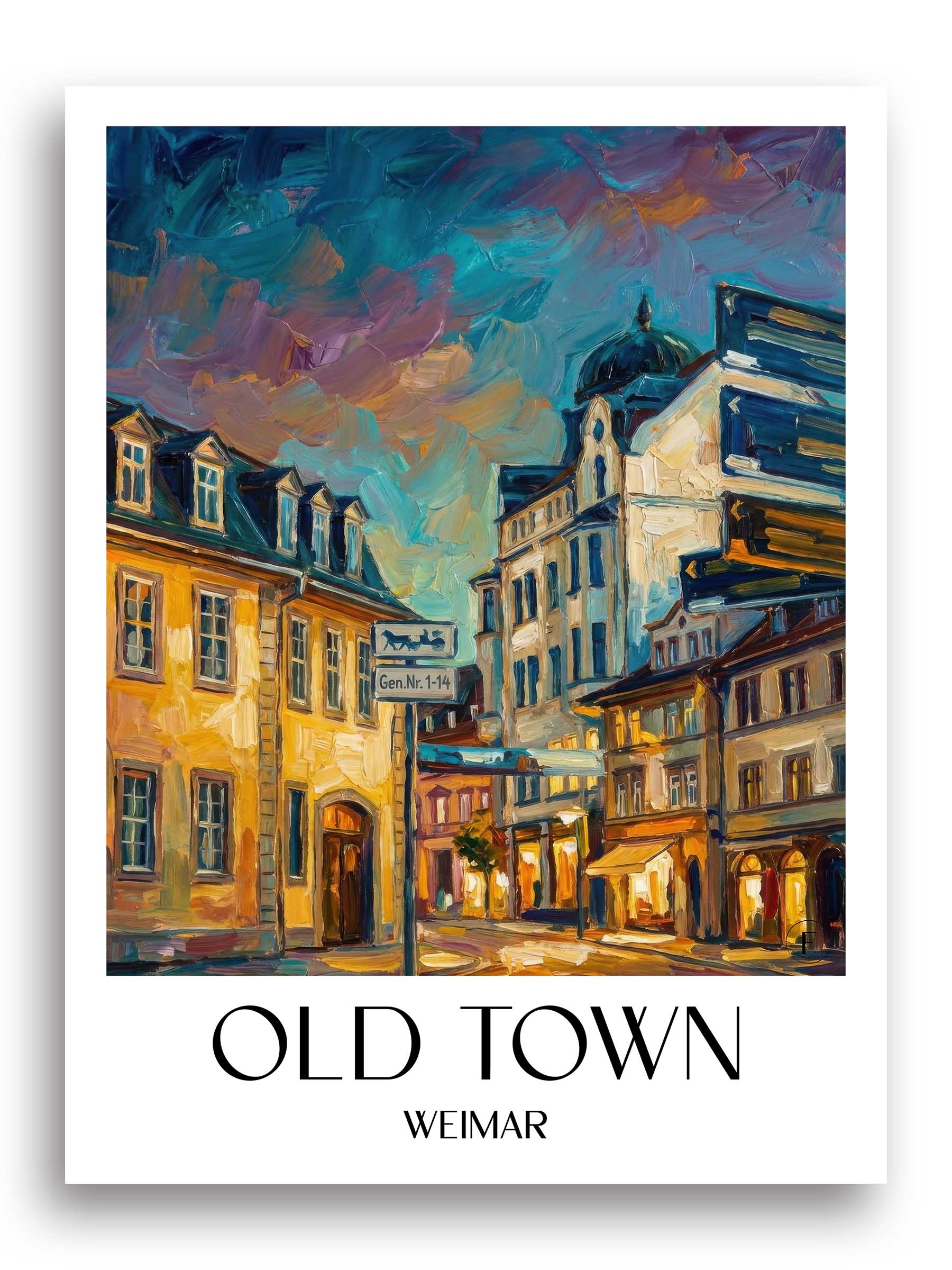Altstadt Poster - Weimar - Deutschland Kunstdruck - Ölgemälde von A4 bis A1