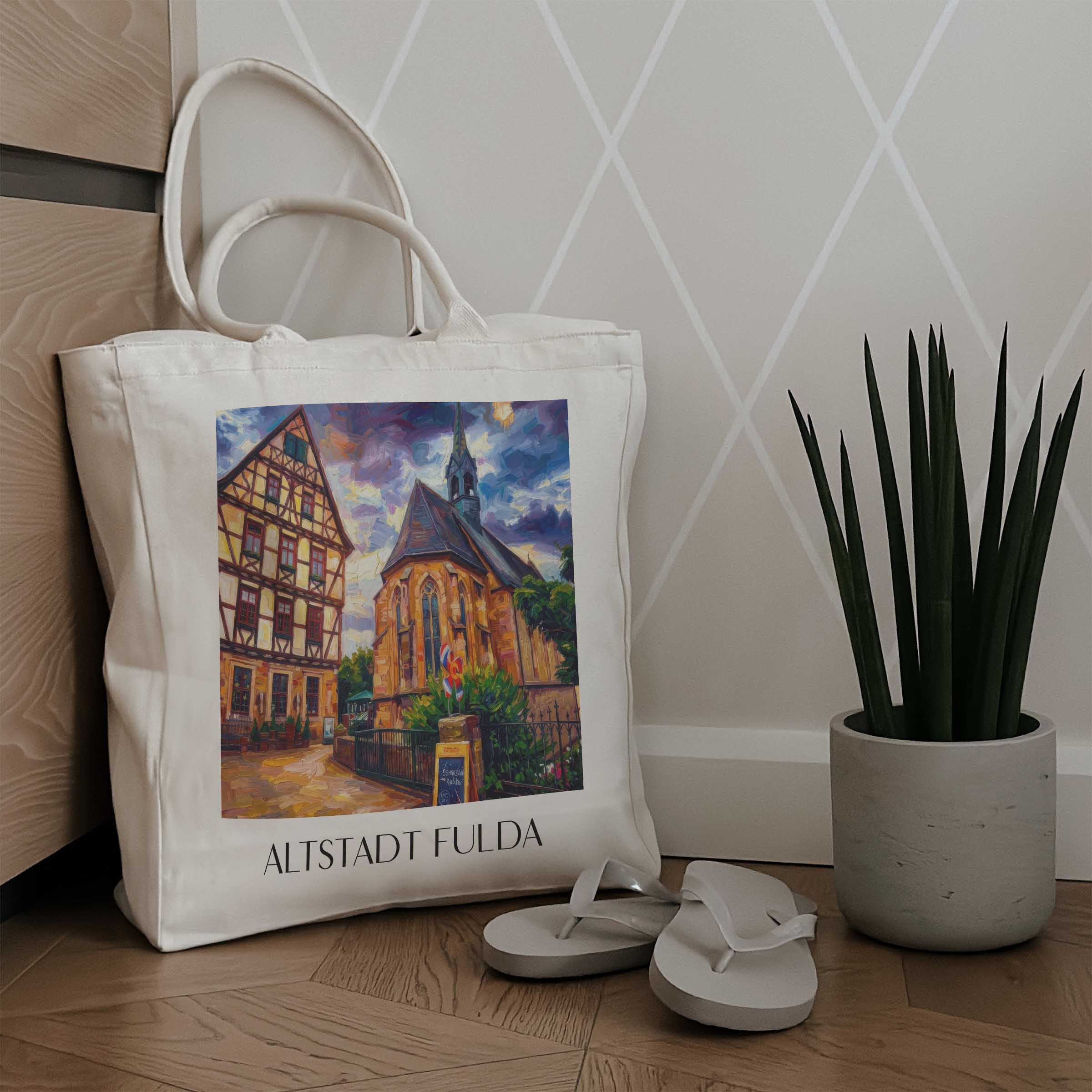 altstadt-fulda-deutschland-einkaufstasche-oil-painting-oelgemaelde
